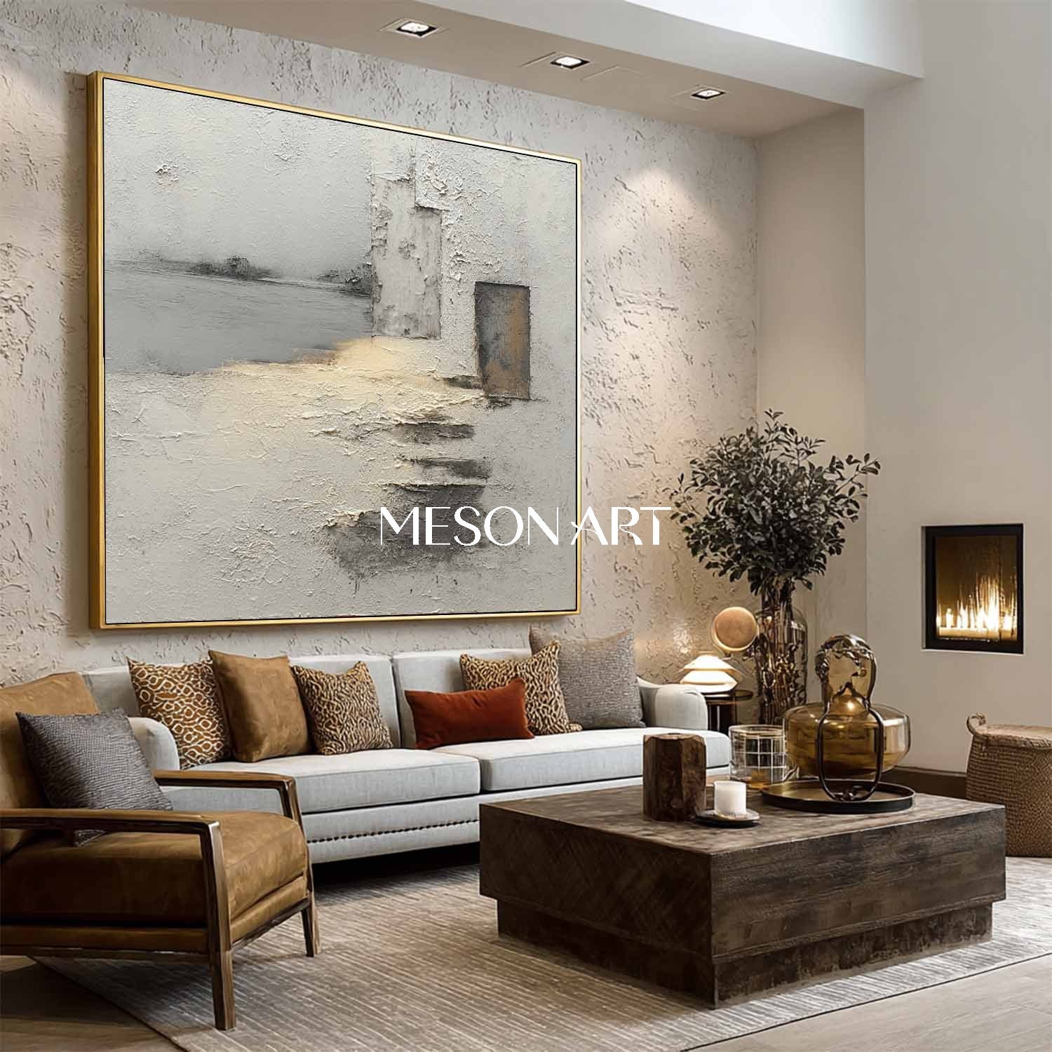 Wabi-sabi Abstract Painting 3D Grey Abstract Canvas Landscape Wall Art