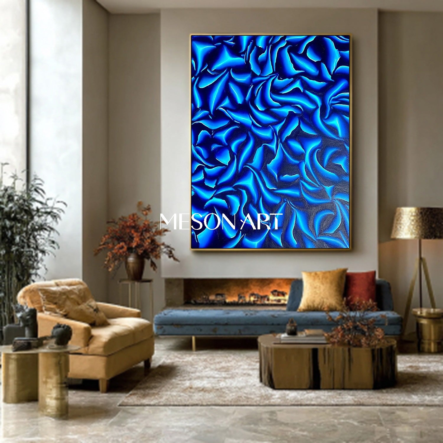 Contemporary Blue Geometric Abstract Painting Modern Wall Art Canvas
