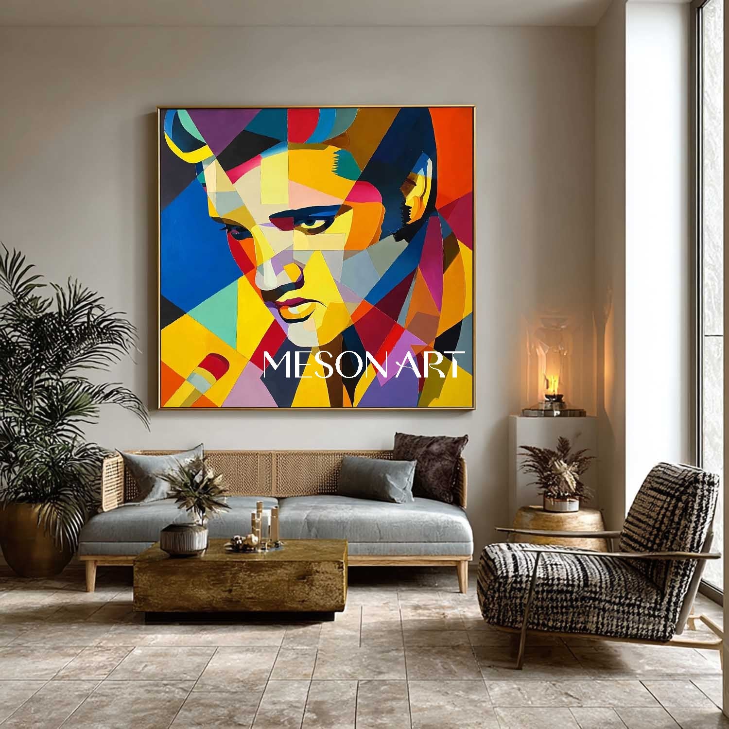 Colorful Geometric Portrait Wall Art Modern Abstract Canvas Painting