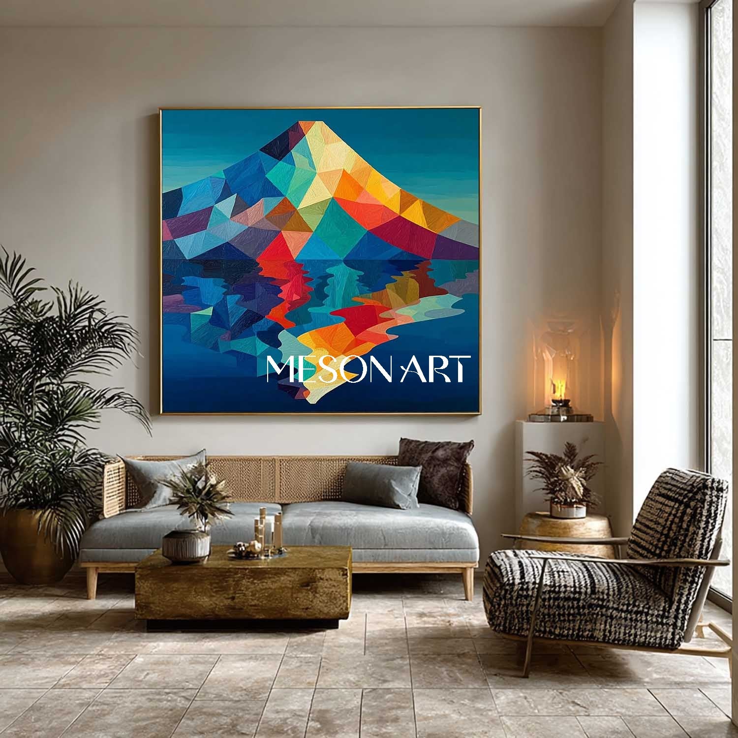 Colorful Geometric Mountain Wall Art Abstract Landscape Canvas Painting