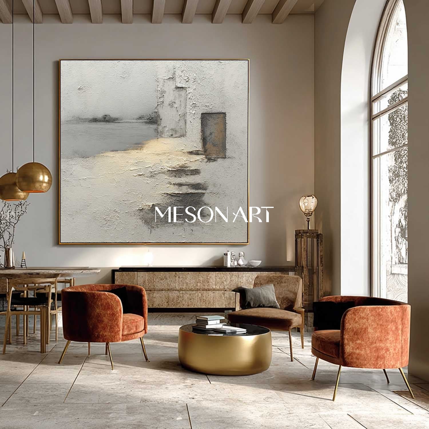Wabi-sabi Abstract Painting 3D Grey Abstract Canvas Landscape Wall Art