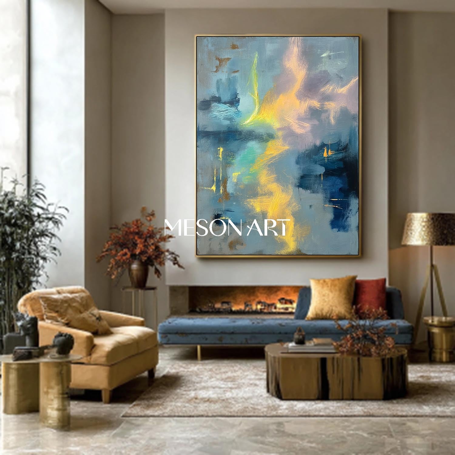 Dreamy Blue Abstract Art Handmade Painting Rich Texture Living Room