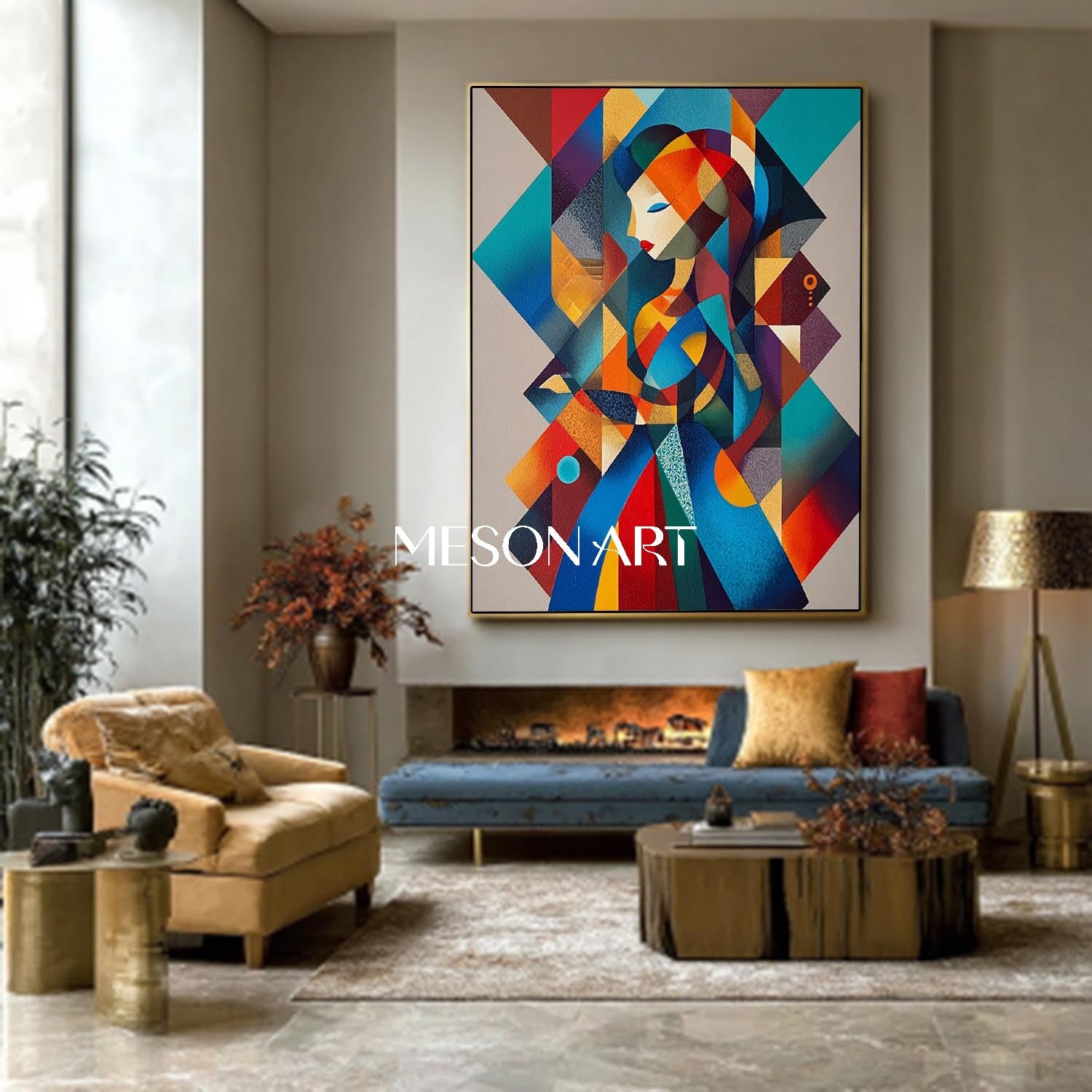 Colorful Abstract Portrait Canvas Geometric Woman Wall Art Enterway