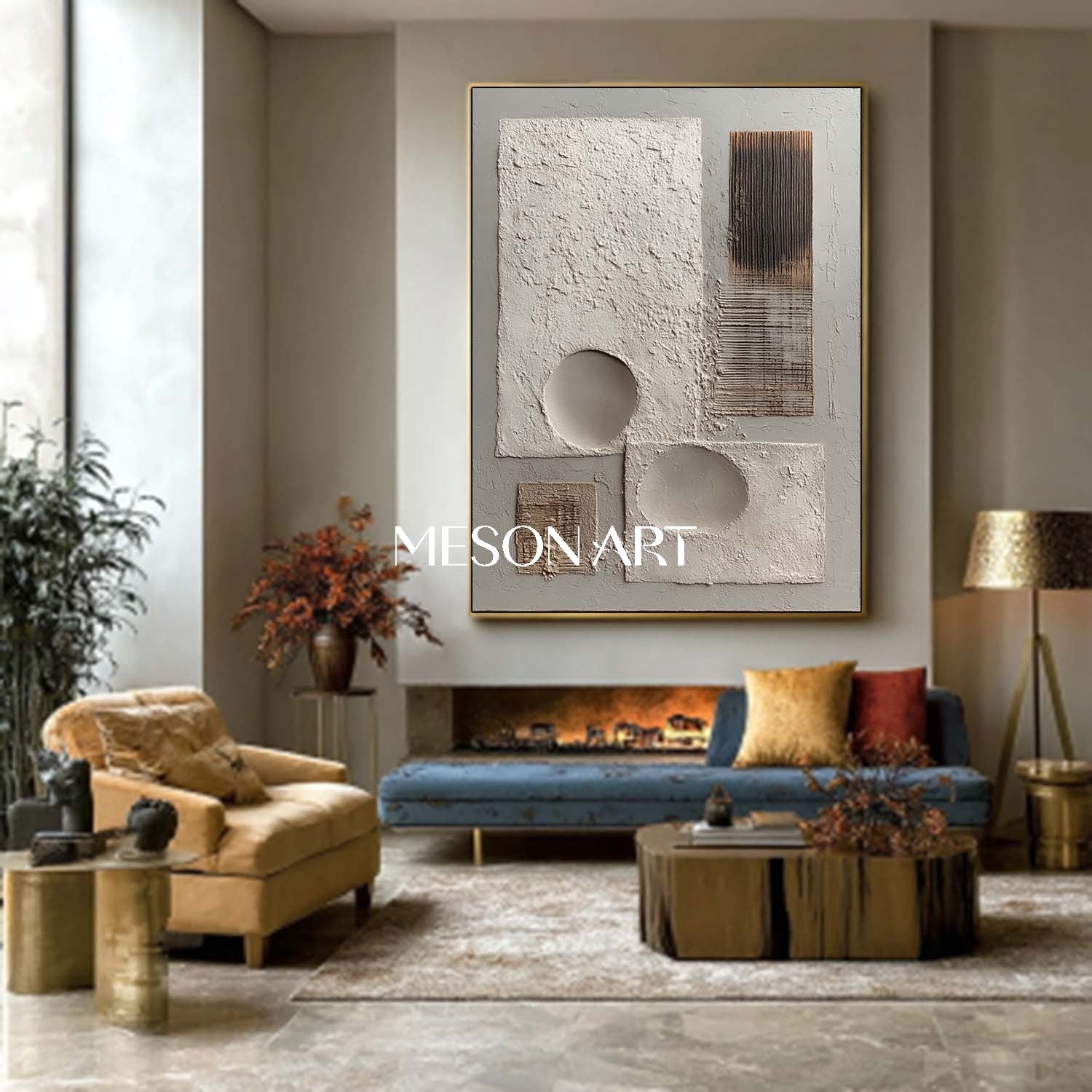 Wabi-Sabi Minimalist Geometric Painting Textured Canvas Art Hallway