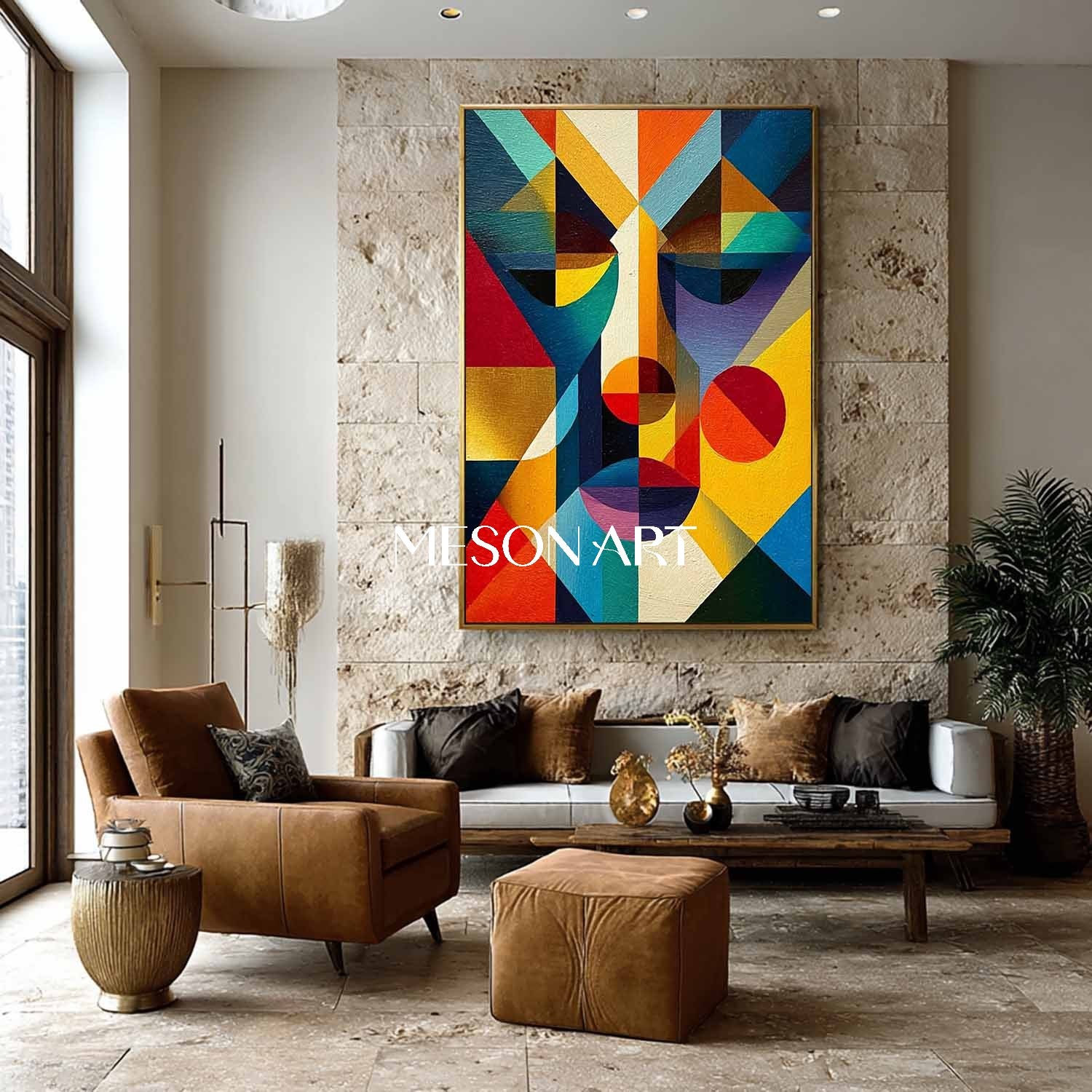 Cubist Portrait Painting Modern Colorful Geometric Abstract Art Canvas