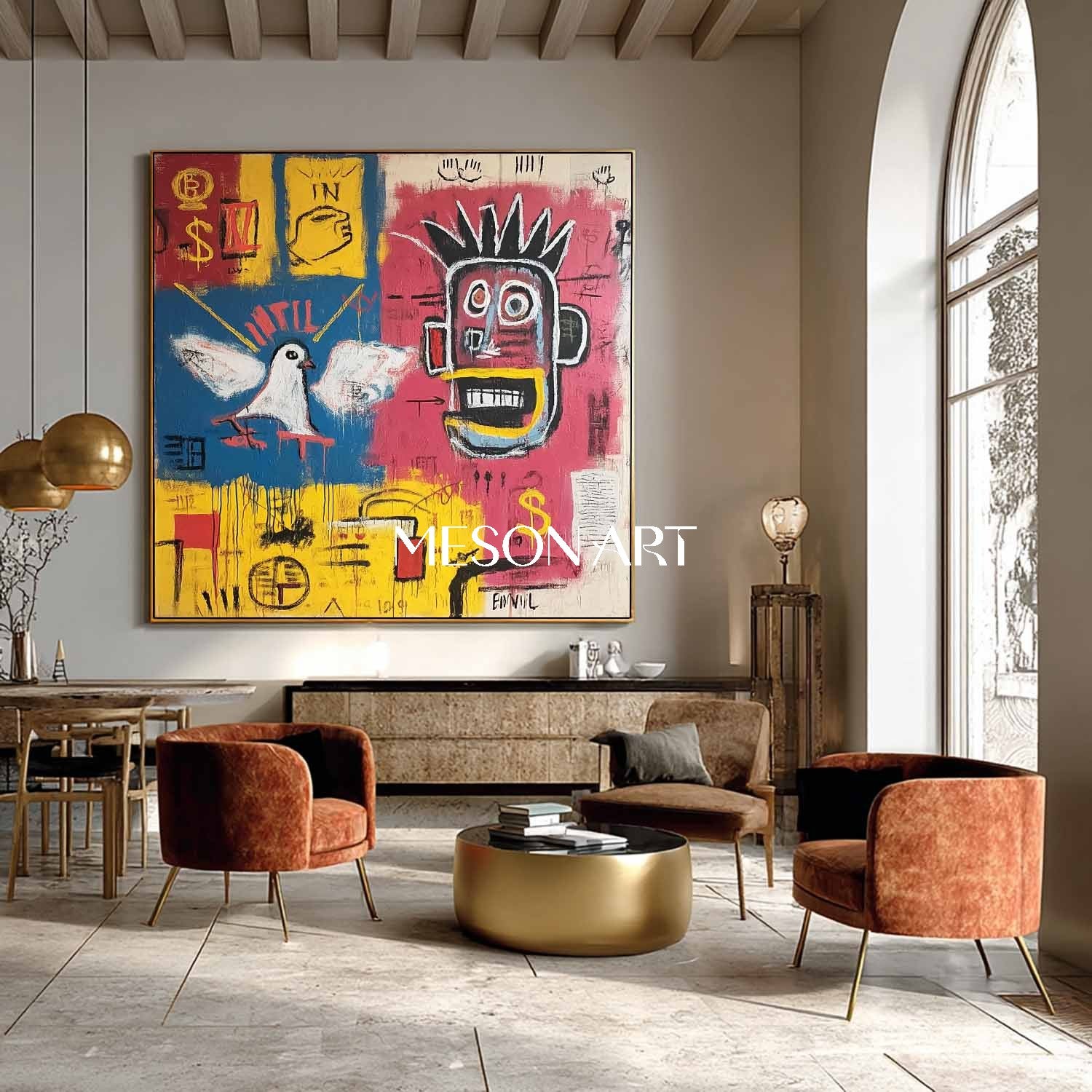 Abstract Street Art Painting Basquiat Inspired Raw & Edgy Living Room