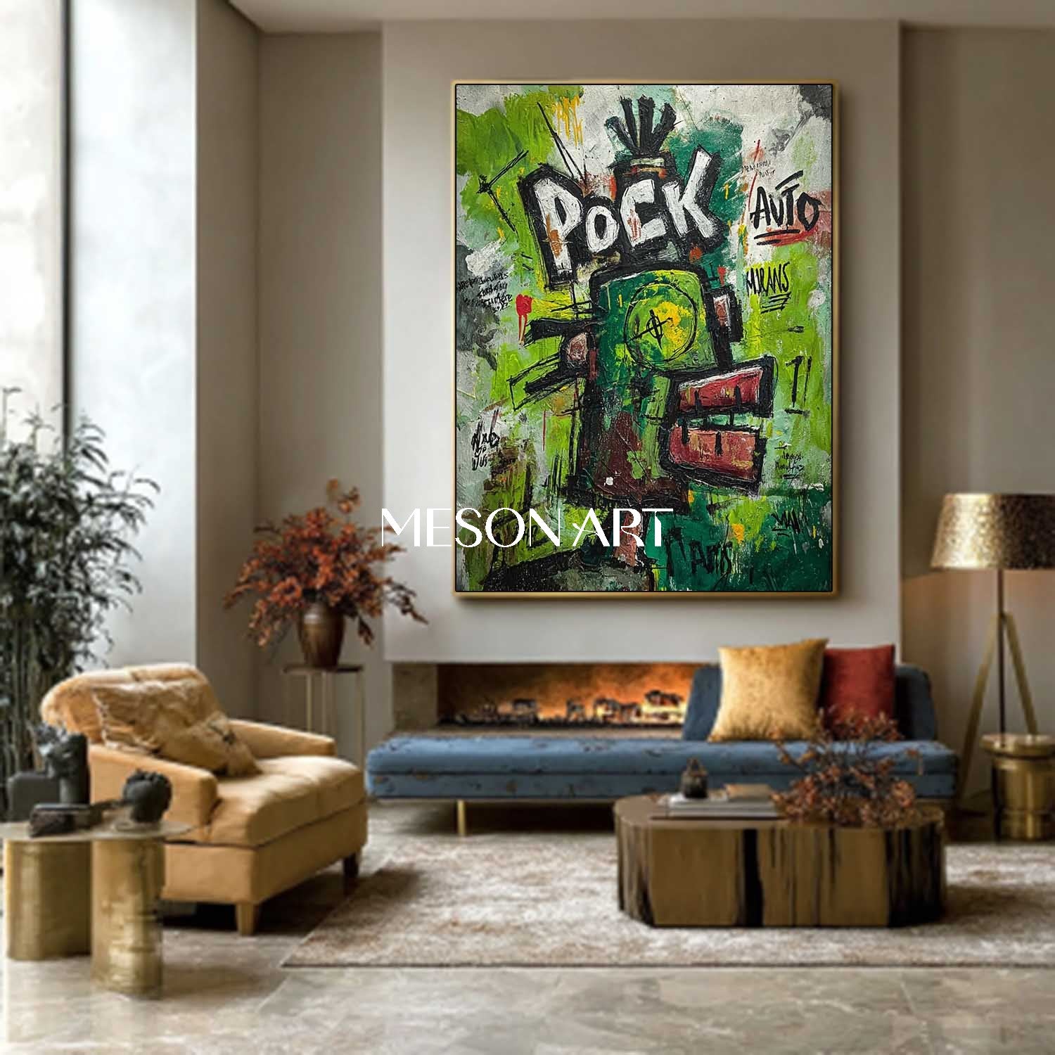 Abstract Graffiti Expressionist Painting Basquiat Inspired Wall Art