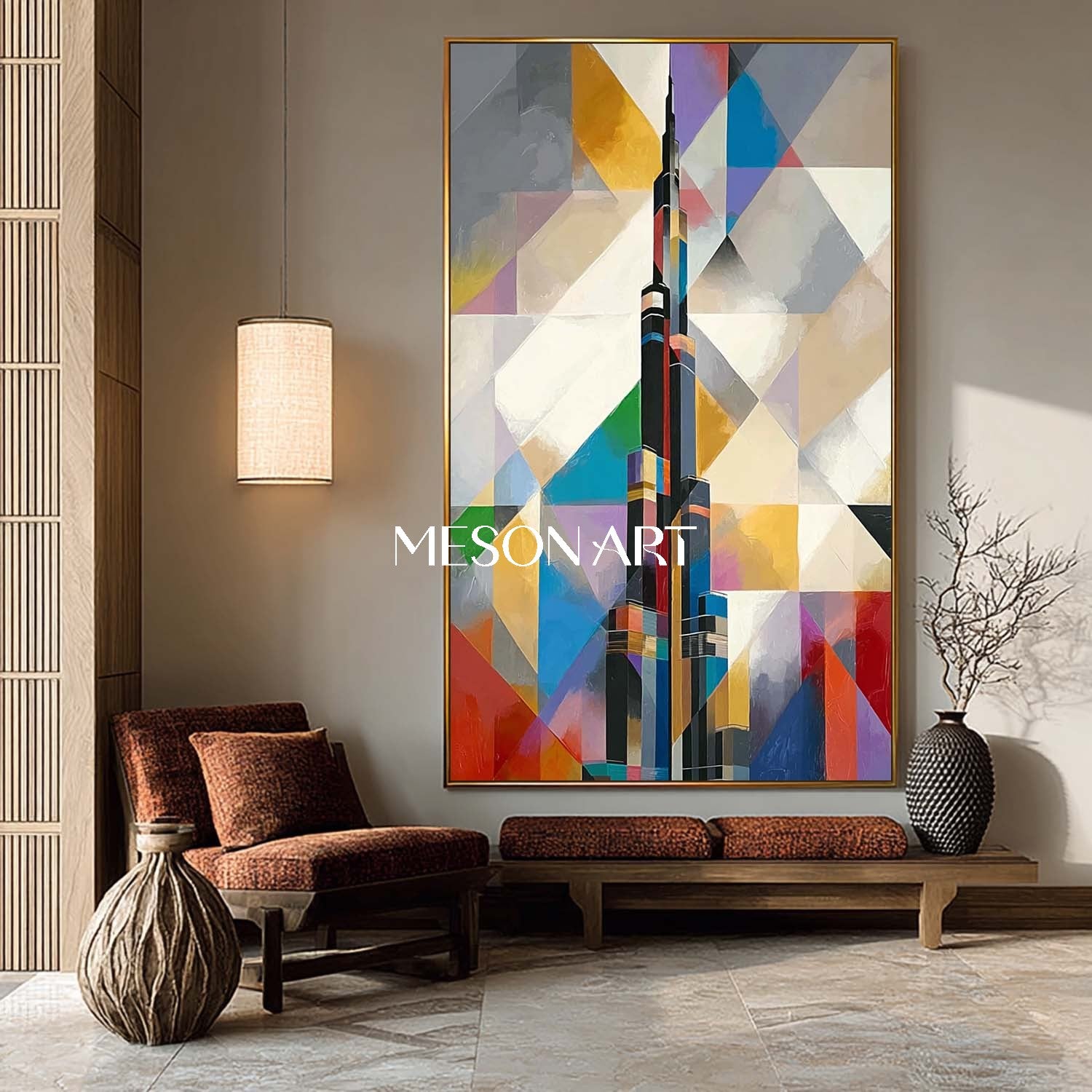 Colorful Geometric Abstract Cityscape Painting Modern Architecture Art