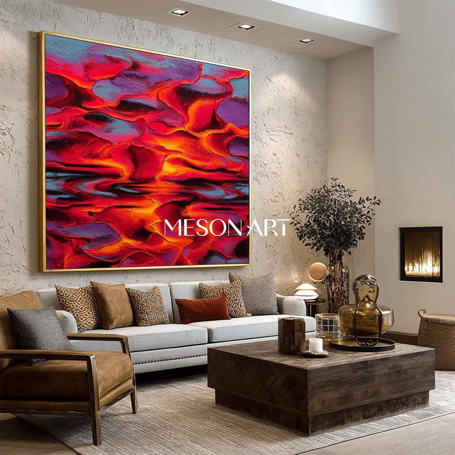 Bold Red Abstract Expressionist Painting Canvas for Contemporary Decor