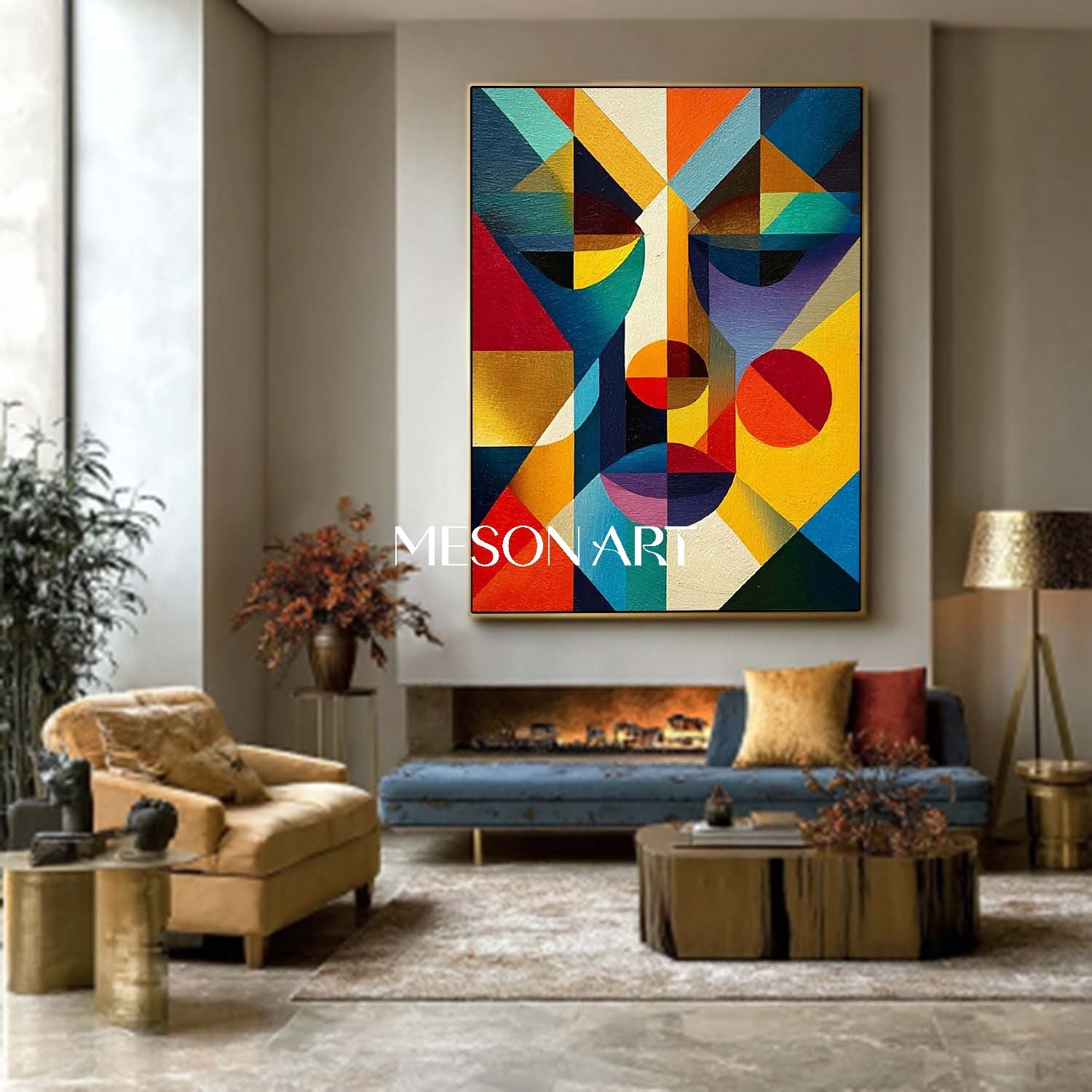Cubist Portrait Painting Modern Colorful Geometric Abstract Art Canvas