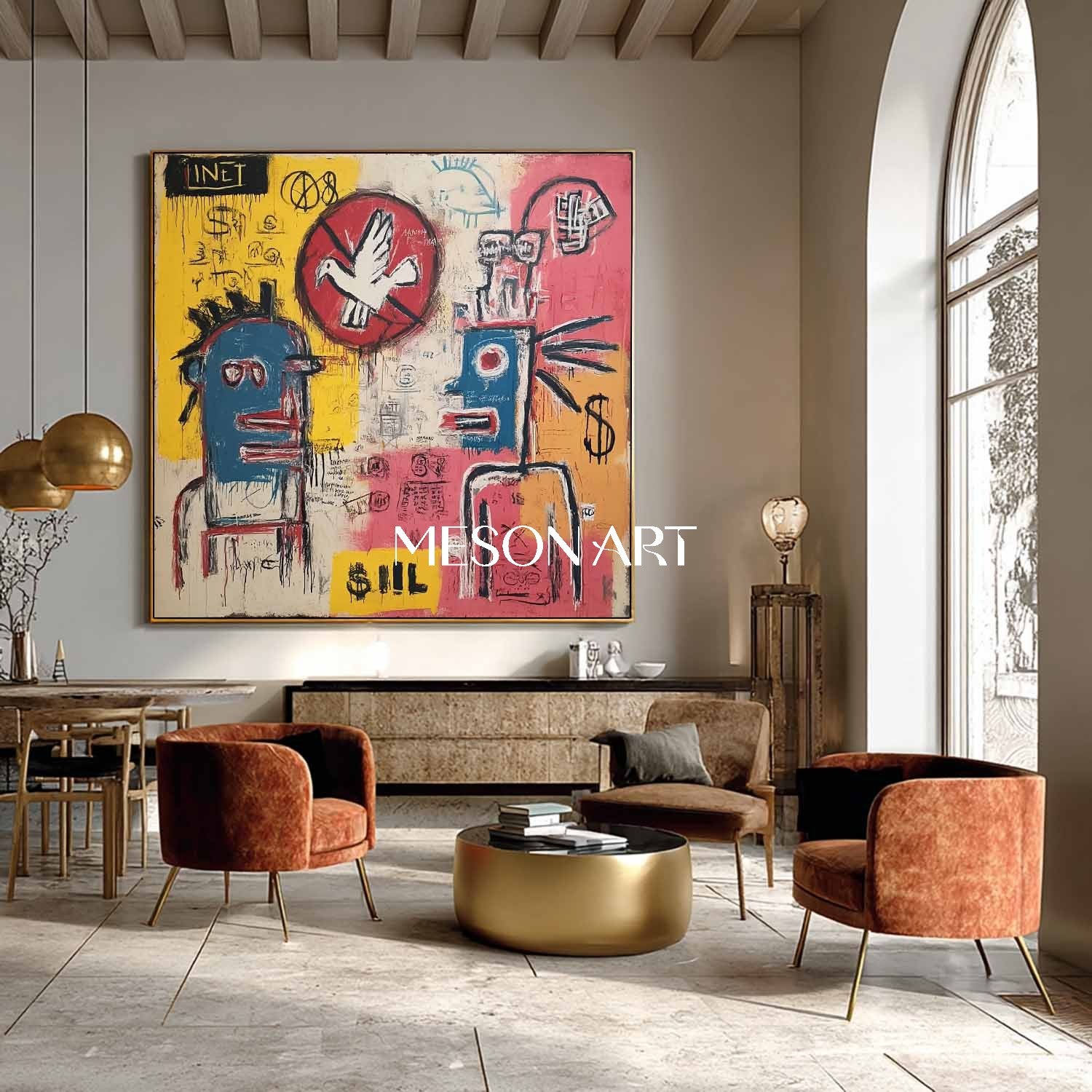 Graffiti Inspired Abstract Art Framed Painting Square Entryway Decor