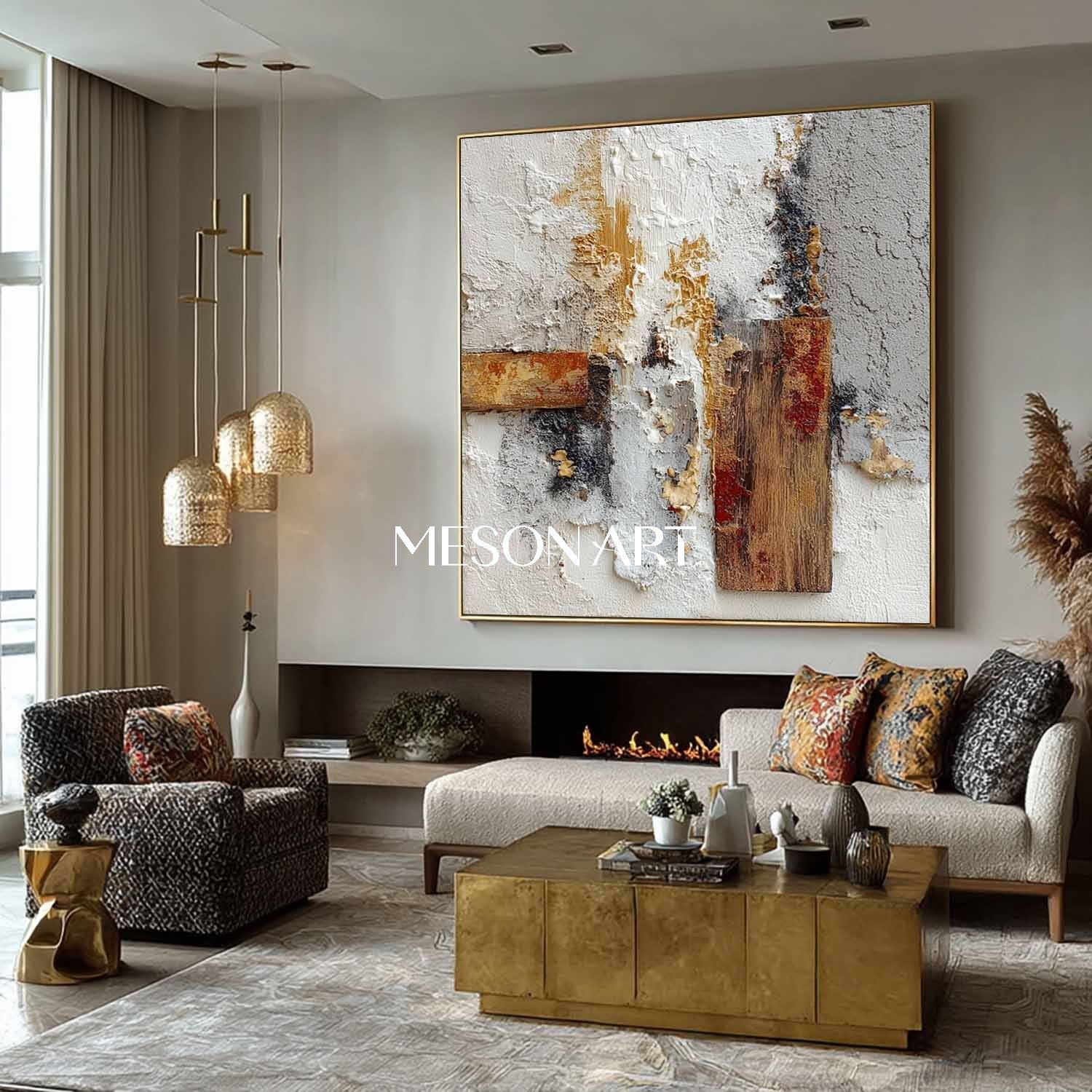Modern Plaster Texture Square Abstract Painting Wall Art Entryway