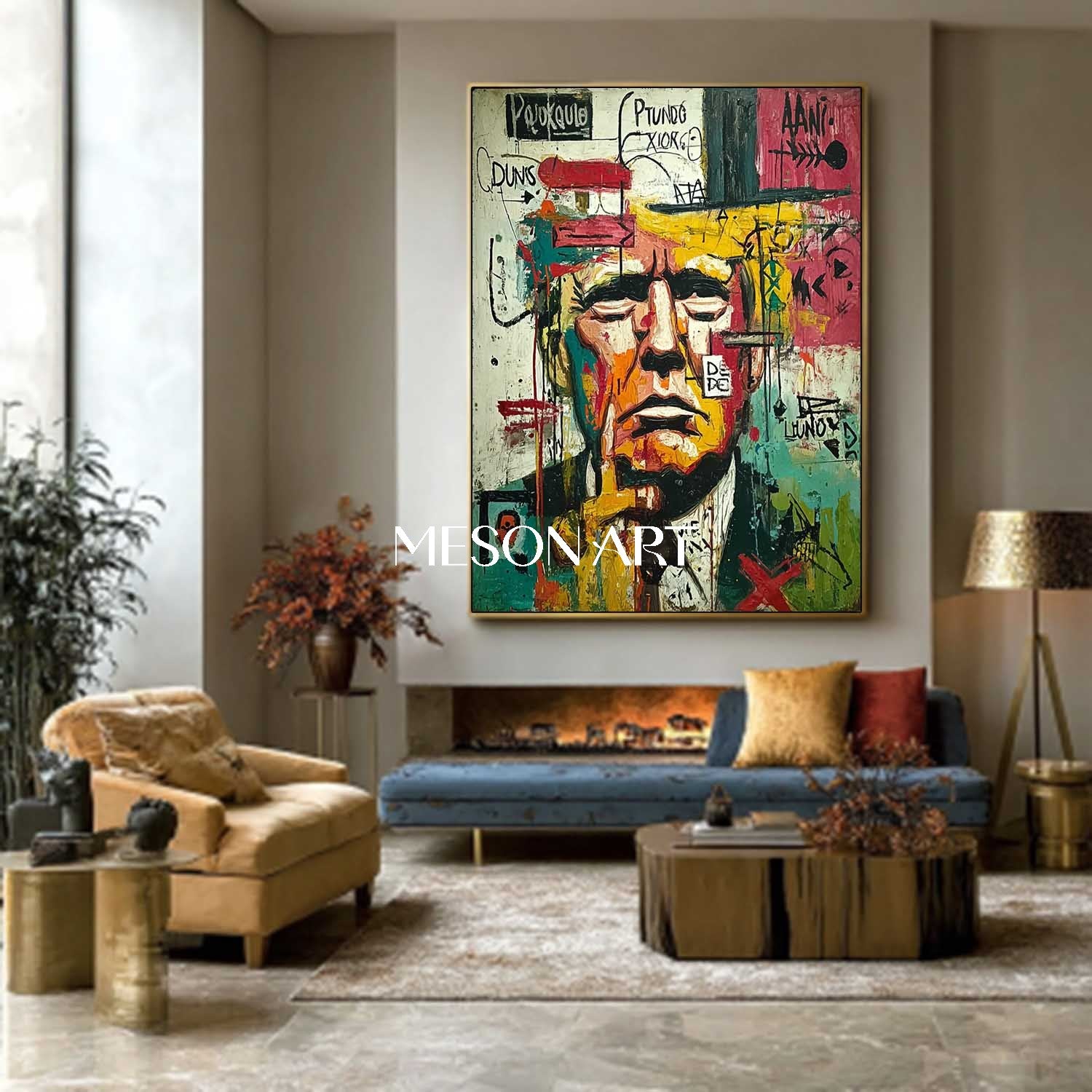 Contemporary Graffiti Portrait Painting Bold Color Expressionist Style