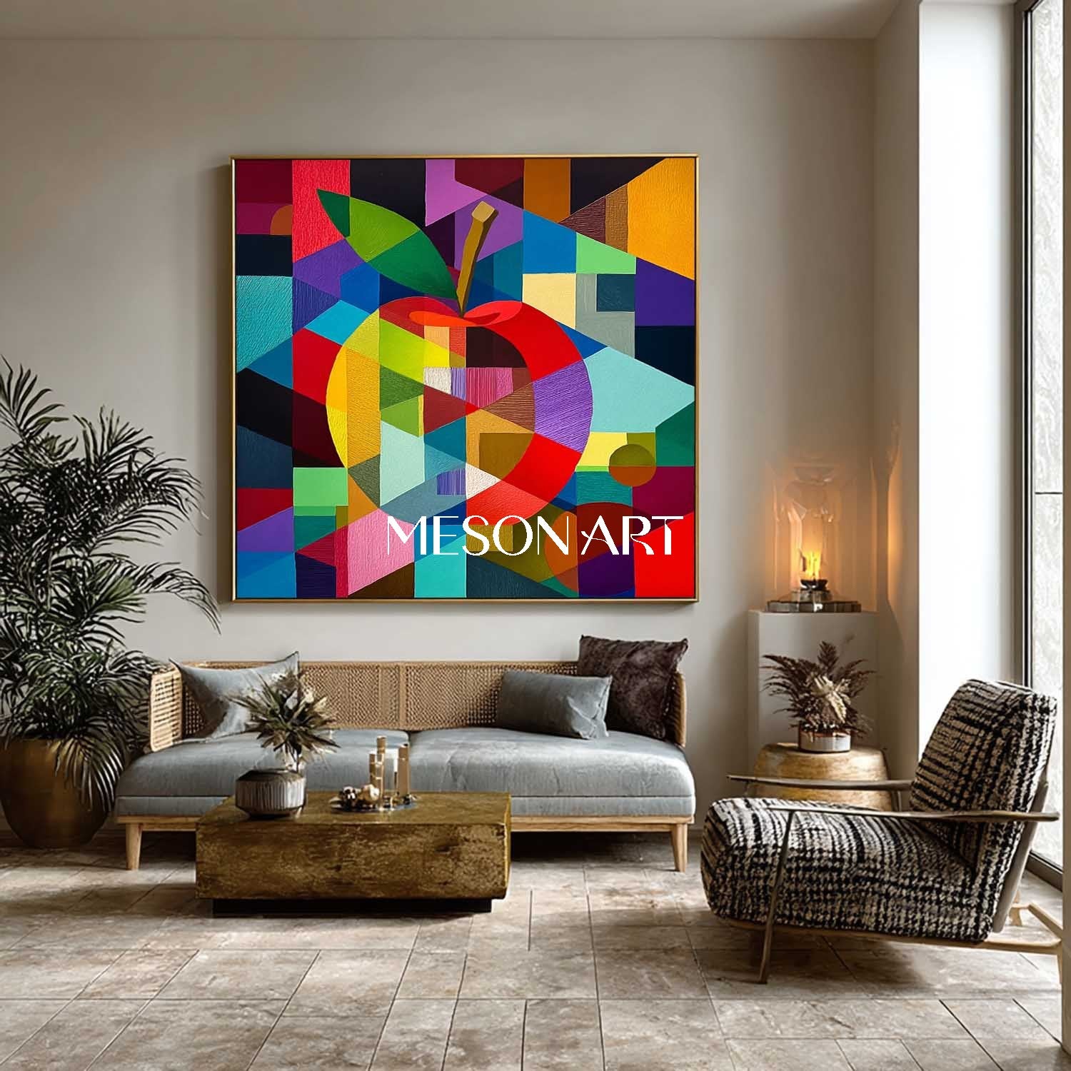 Colorful Geometric Apple Wall Art Modern Abstract Pop Canvas Painting