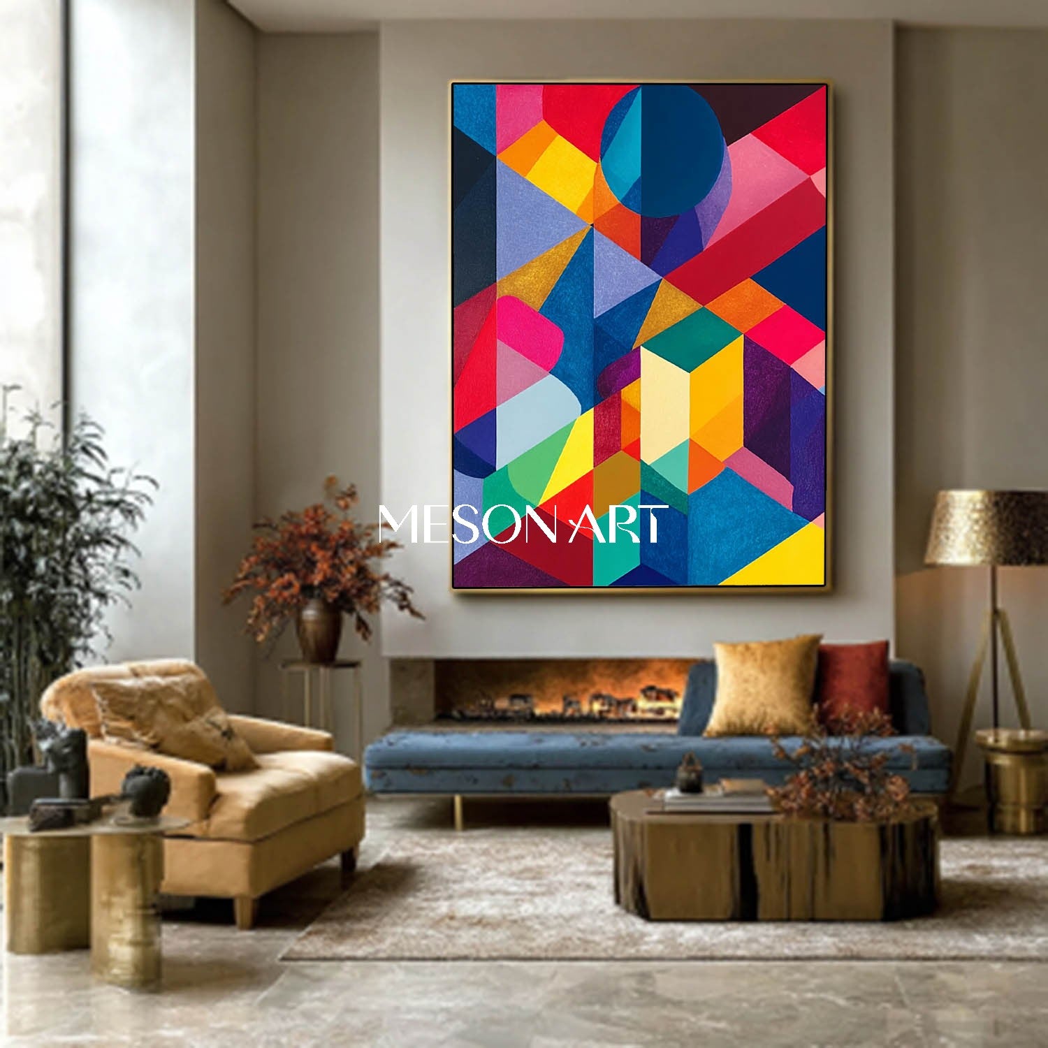 Bold Geometric Abstract Painting Modern Colorful Art Canvas Bathroom