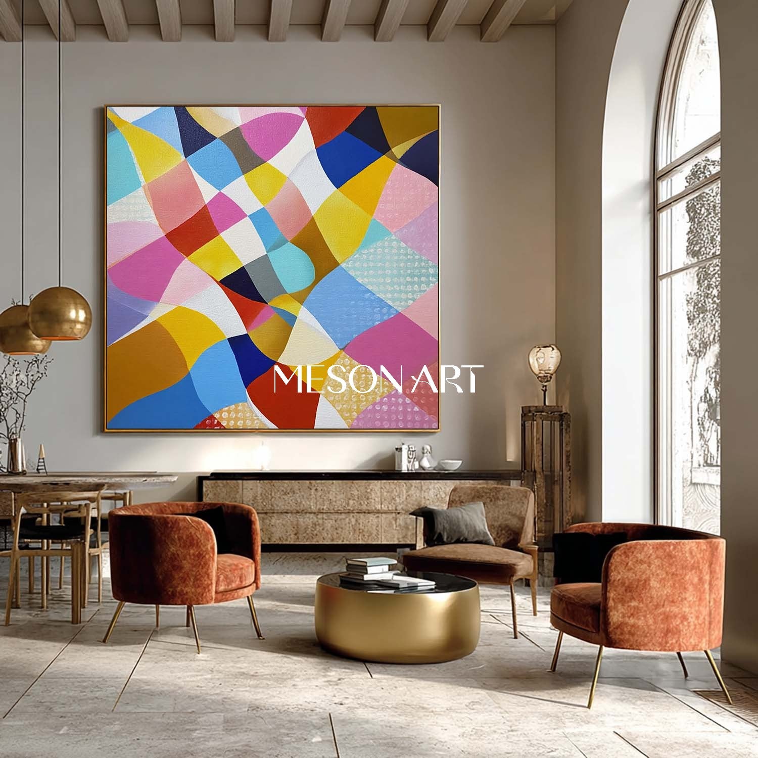 Colorful Geometric Abstract Wall Art Modern MidCentury Canvas Painting