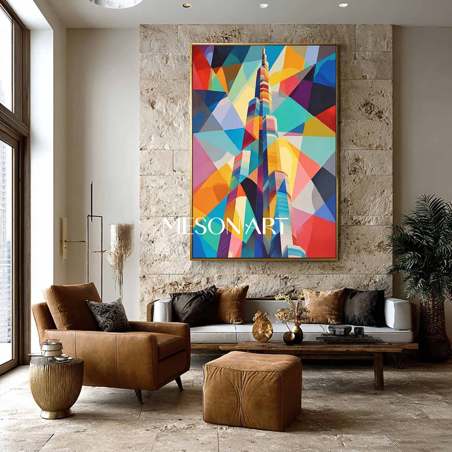 Modern Abstract Building Painting Colorful Urban Wall Art Canvas Decor