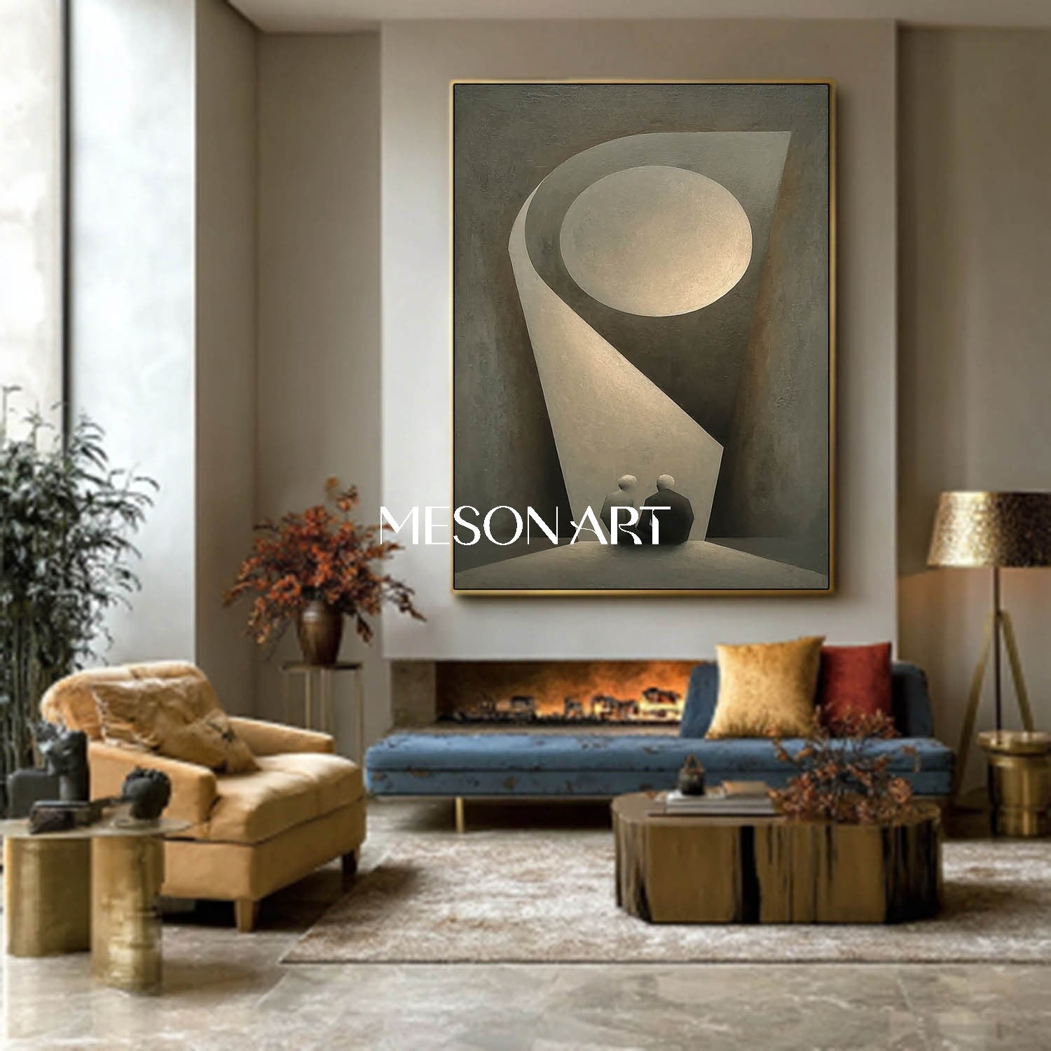 Contemporary Gray Abstract Textured Art Bedroom Wall Decor Framed Decor