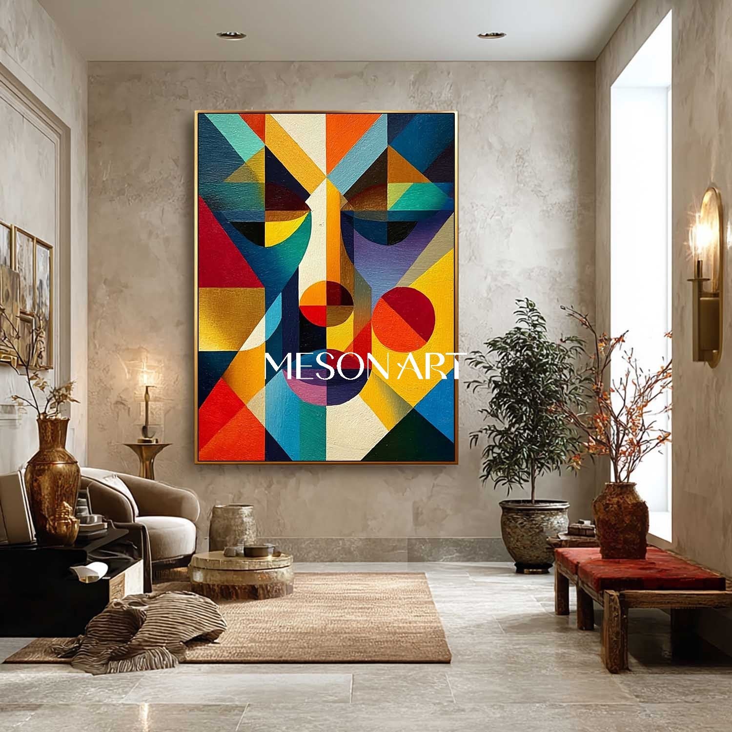 Cubist Portrait Painting Modern Colorful Geometric Abstract Art Canvas