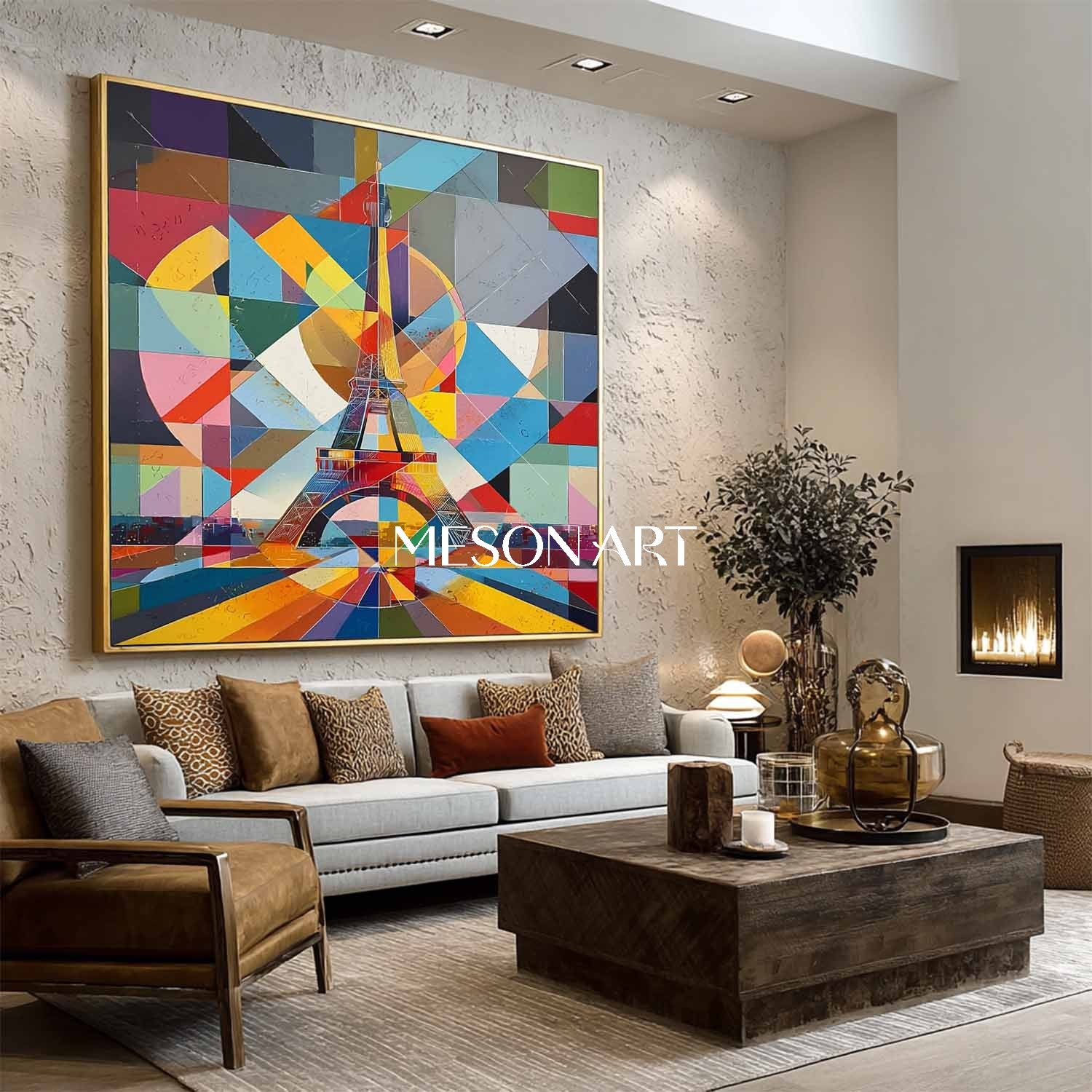 Colorful Eiffel Tower Wall Art Modern Geometric Abstract Oil Painting