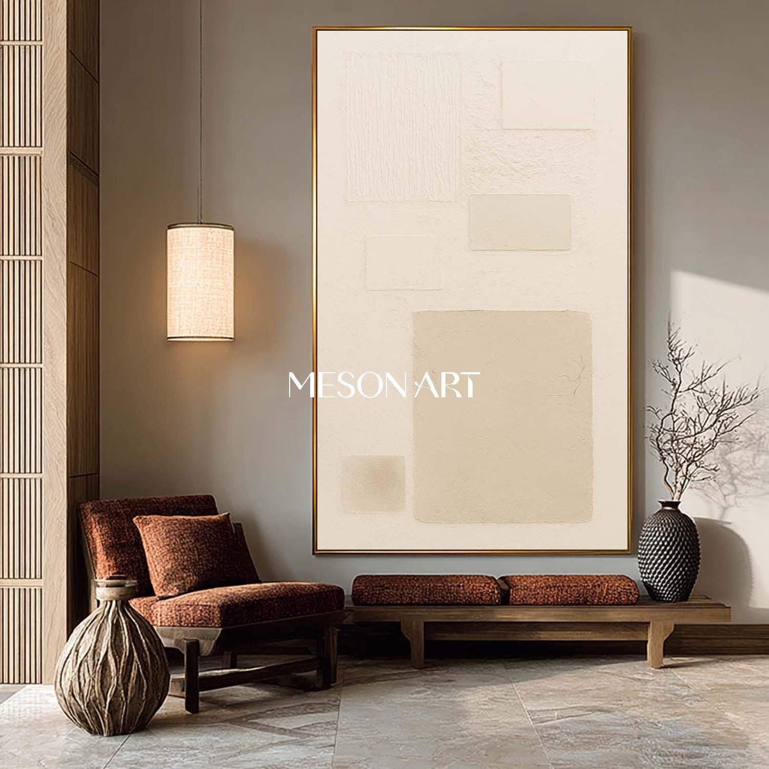 Beige Wabi-Sabi Contemporary Minimalist Textured Canvas Living Room