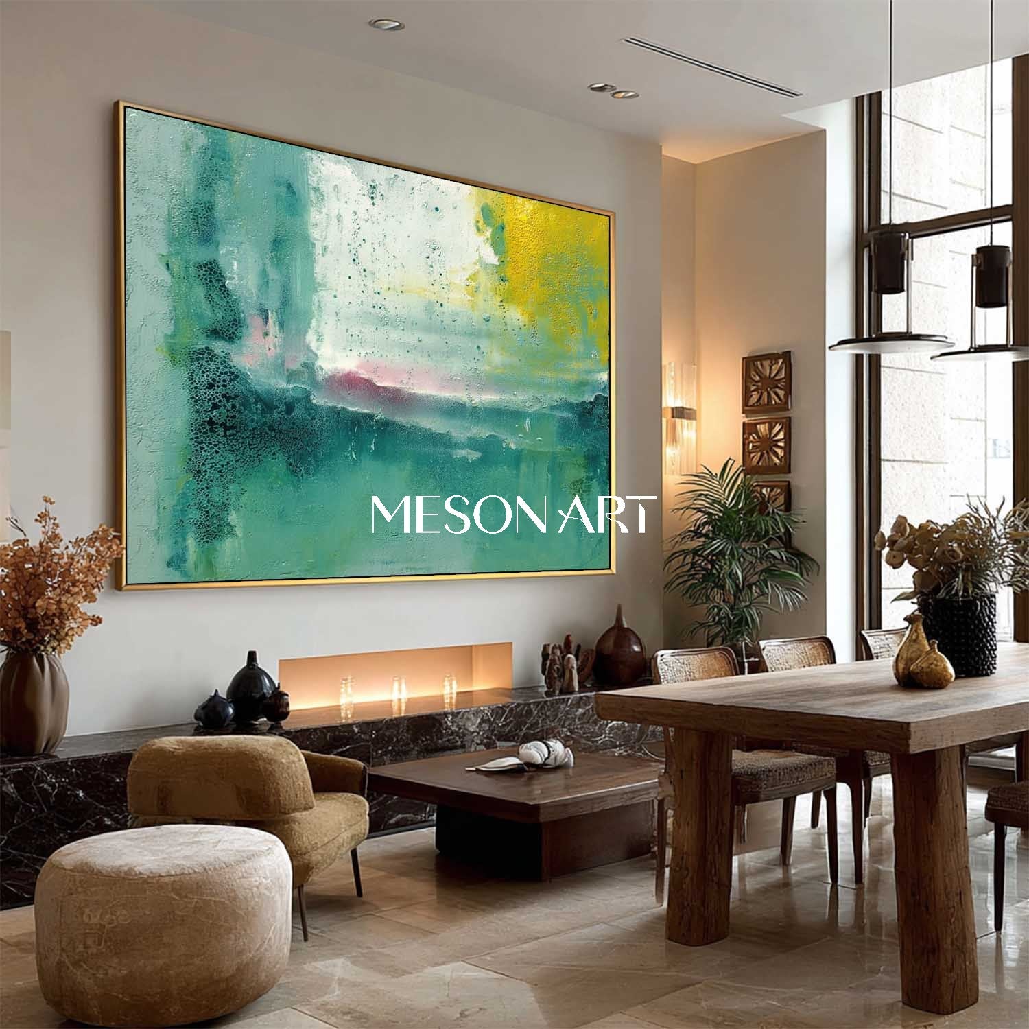 Abstract Light Green Canvas Art for Living Room Wall Décor Green Wall Art for Home