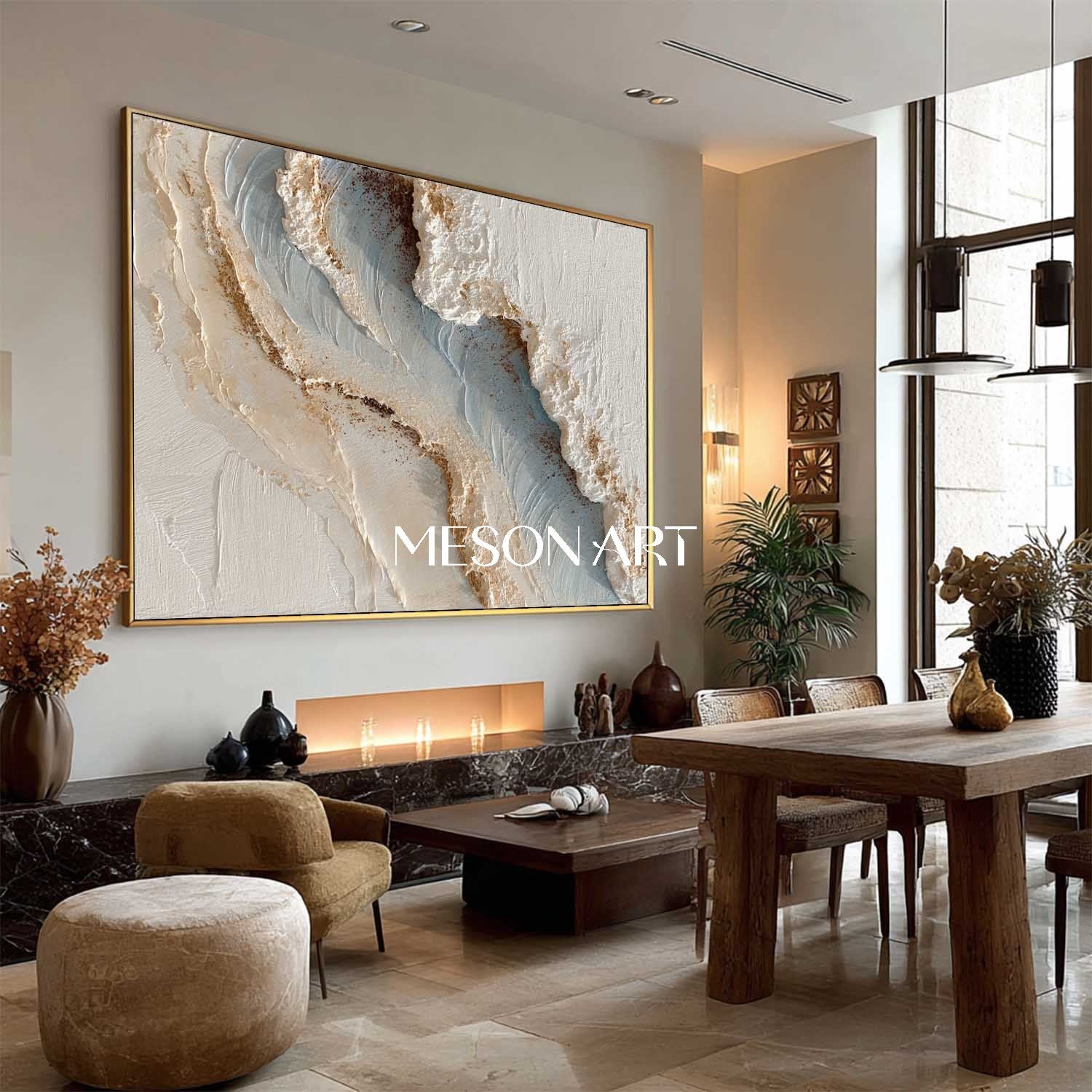 3D White Wave Texture Painting Wave Texture Wall Art for Living Room