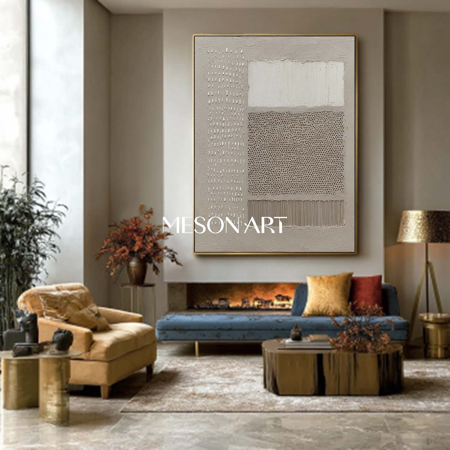 Modern Minimalist Wabi-Sabi Textured Large Gray Painting Living Room
