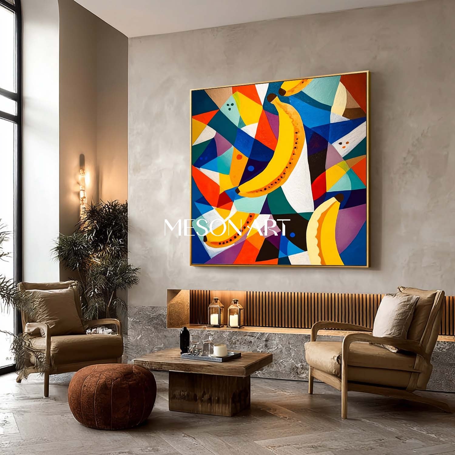 Modern Abstract Banana Painting Colorful Geometric Canvas Art Kitchen