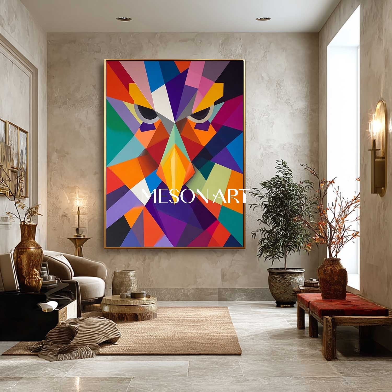 Colorful Geometric Eagle Abstract Painting Modern Wall Art for Office