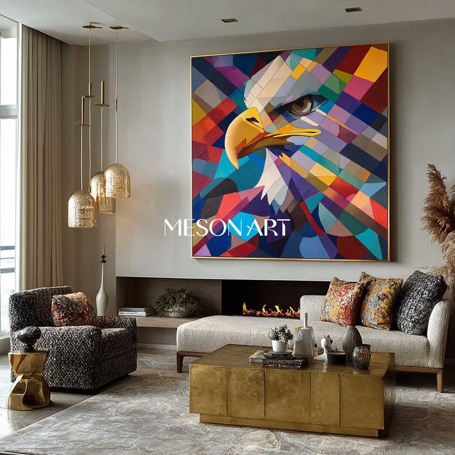Shop Colorful Cubist Eagle Wall Art Modern Abstract Geometric Canvas