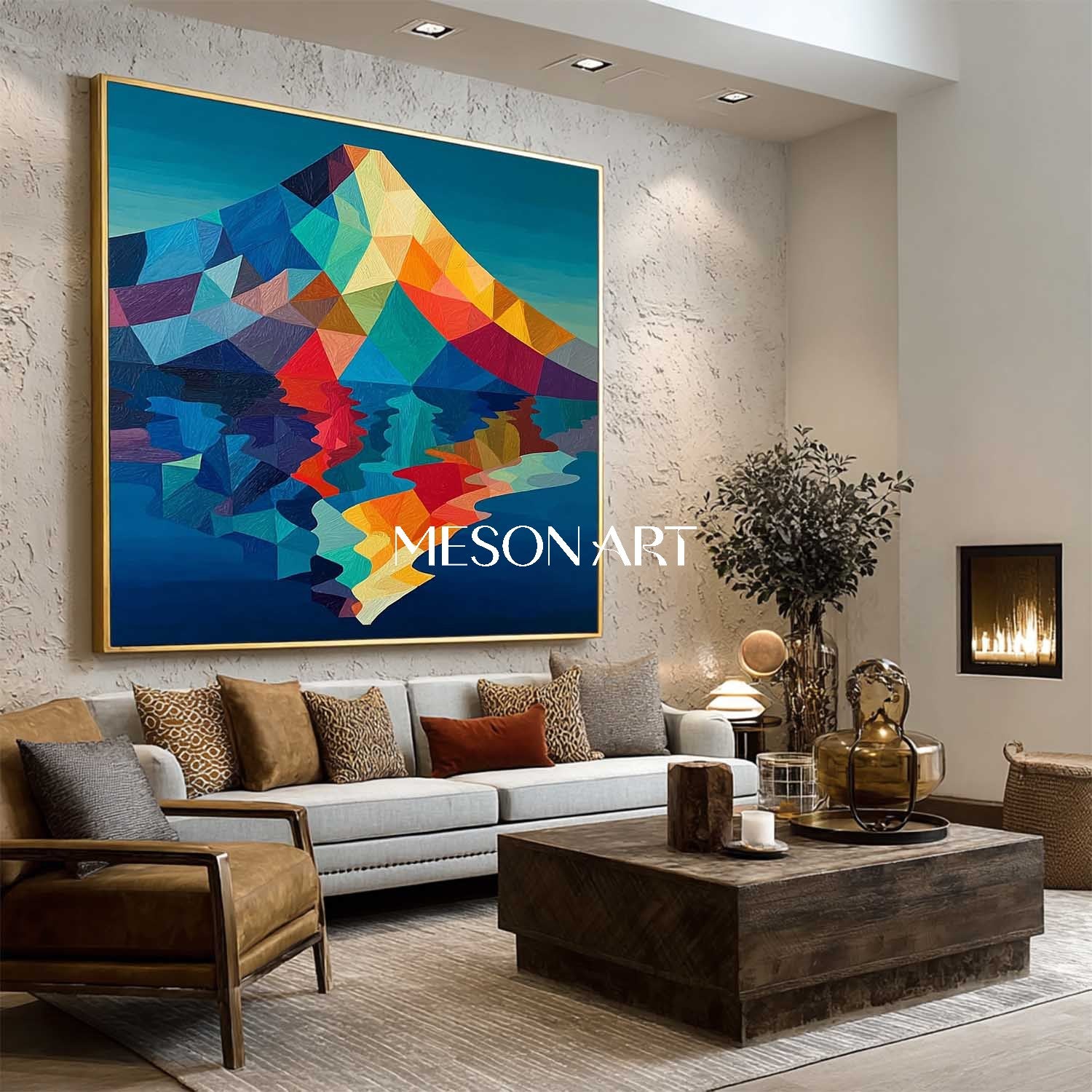 Colorful Geometric Mountain Wall Art Abstract Landscape Canvas Painting