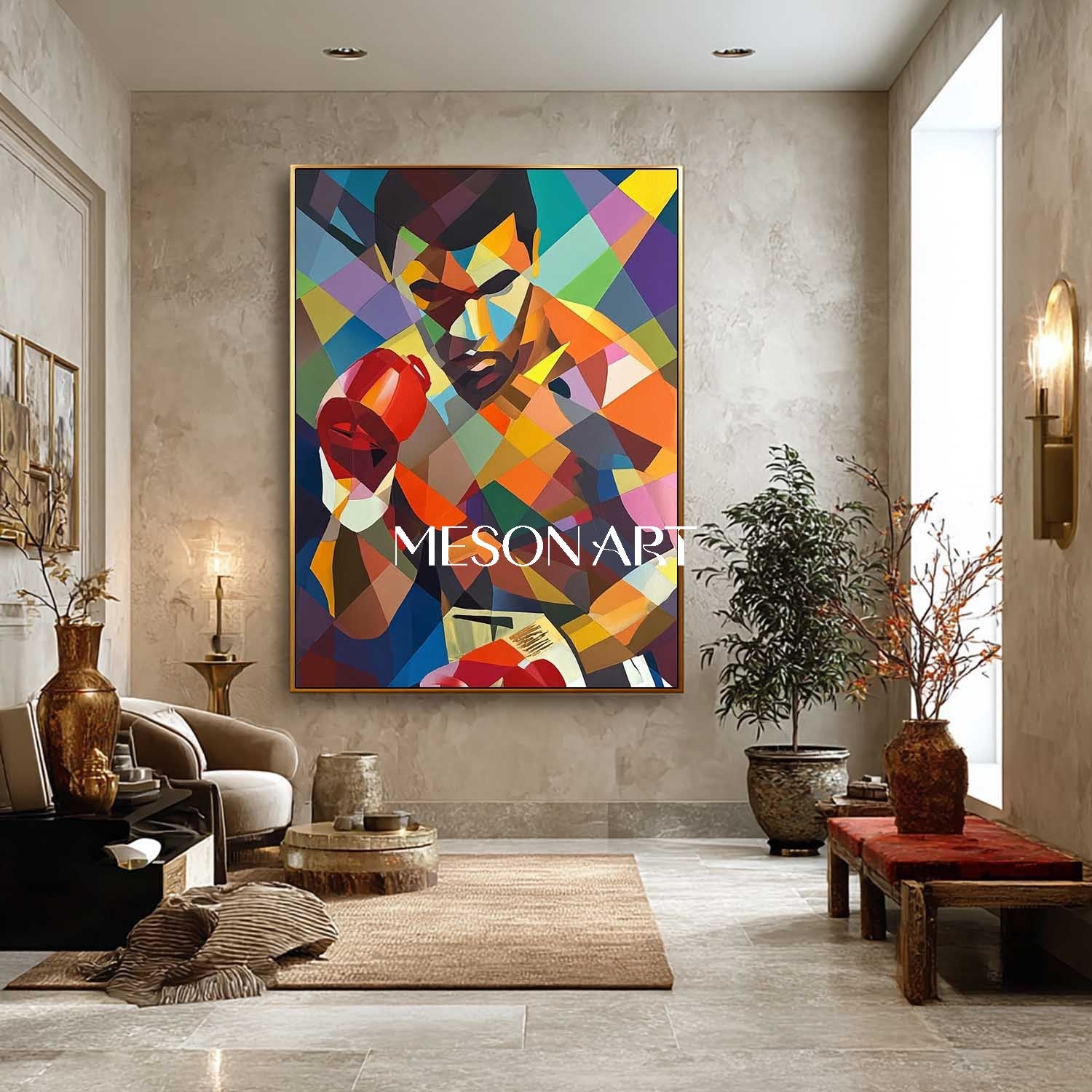 Colorful Boxer Wall Art Modern Geometric Abstract Sports Oil Painting