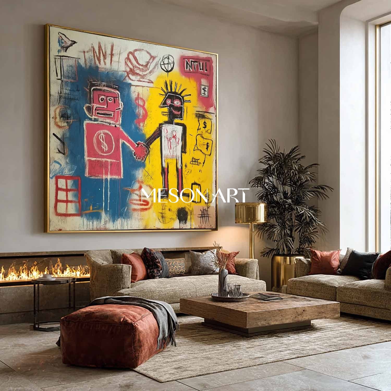 Large Urban Pop Canvas Yellow Handmade Statement Wall Art On Sale