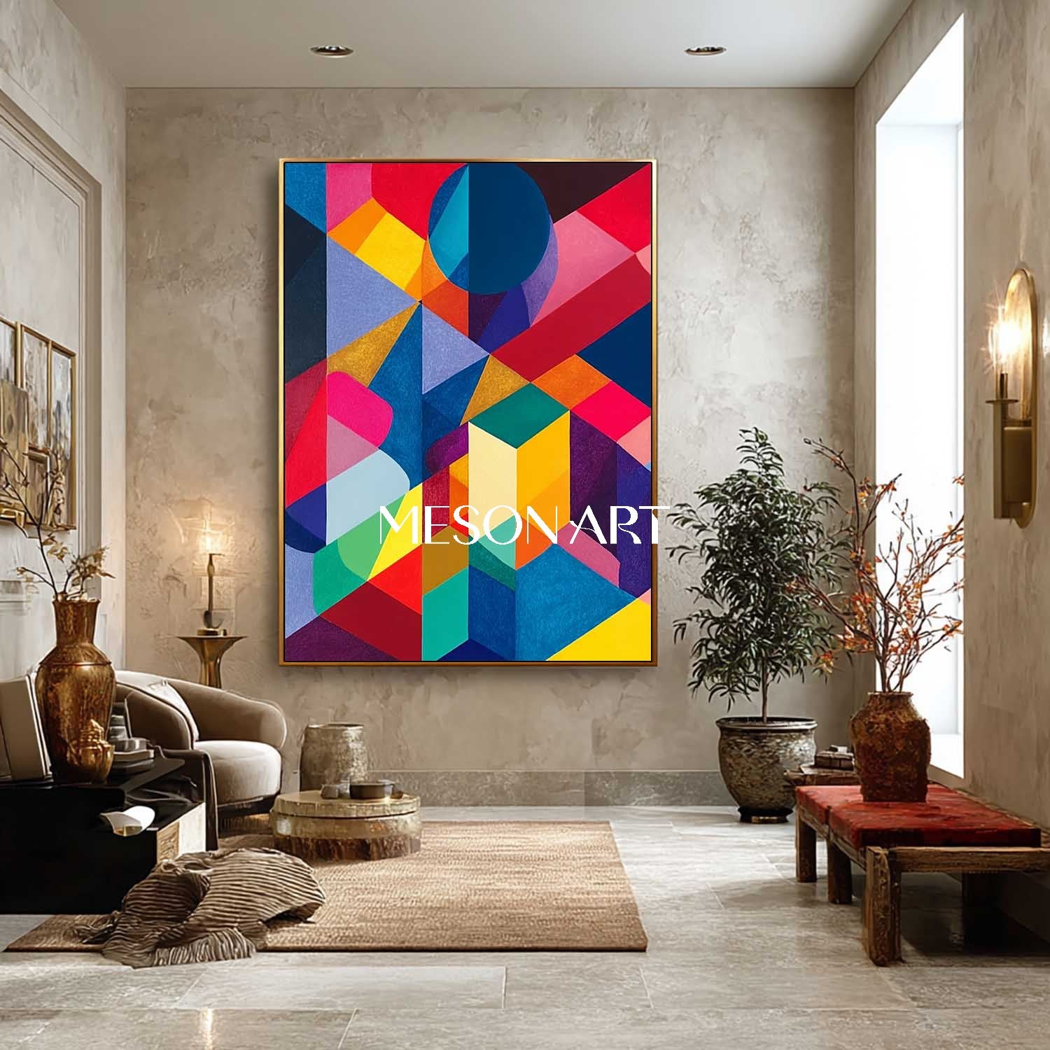 Bold Geometric Abstract Painting Modern Colorful Art Canvas Bathroom