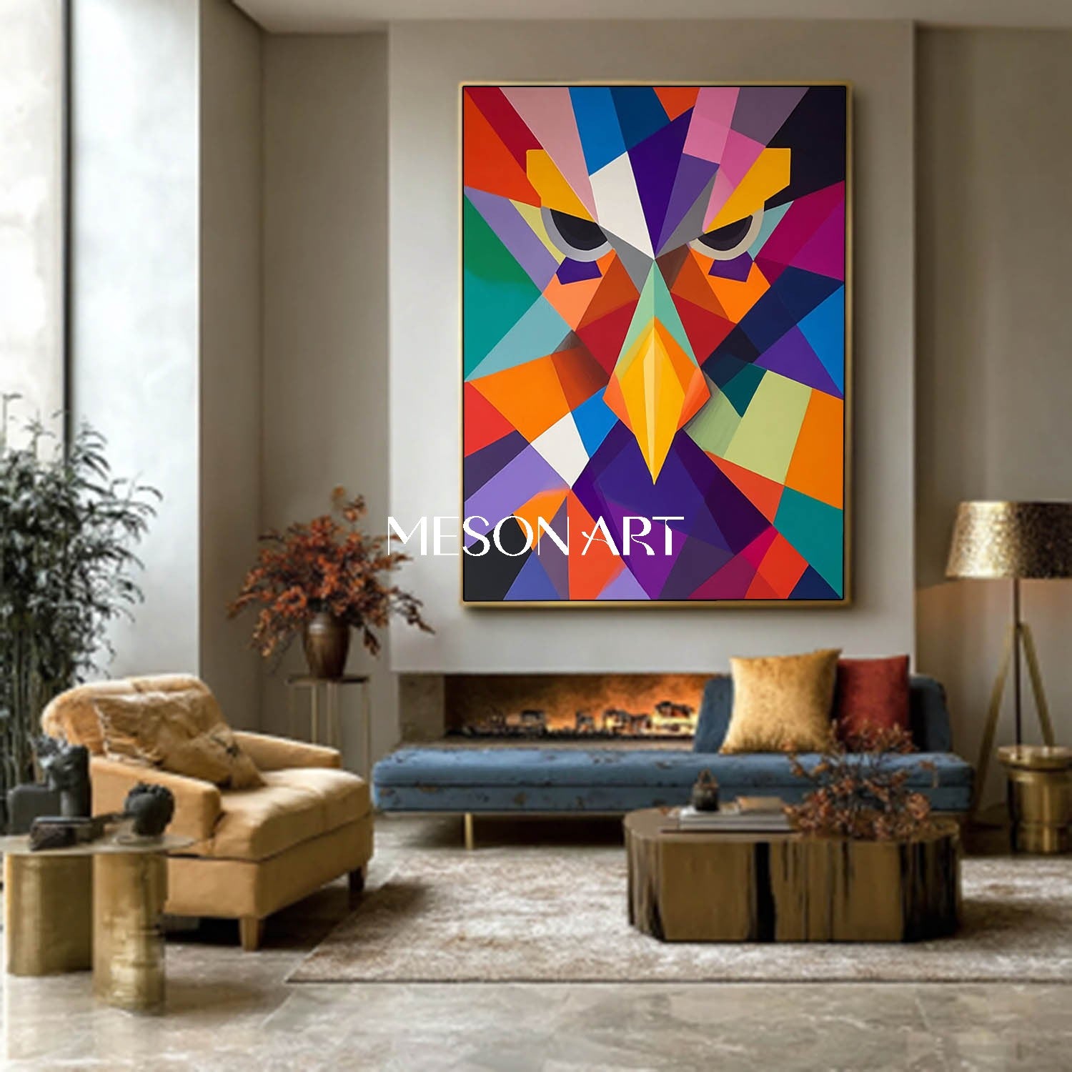 Colorful Geometric Eagle Abstract Painting Modern Wall Art for Office