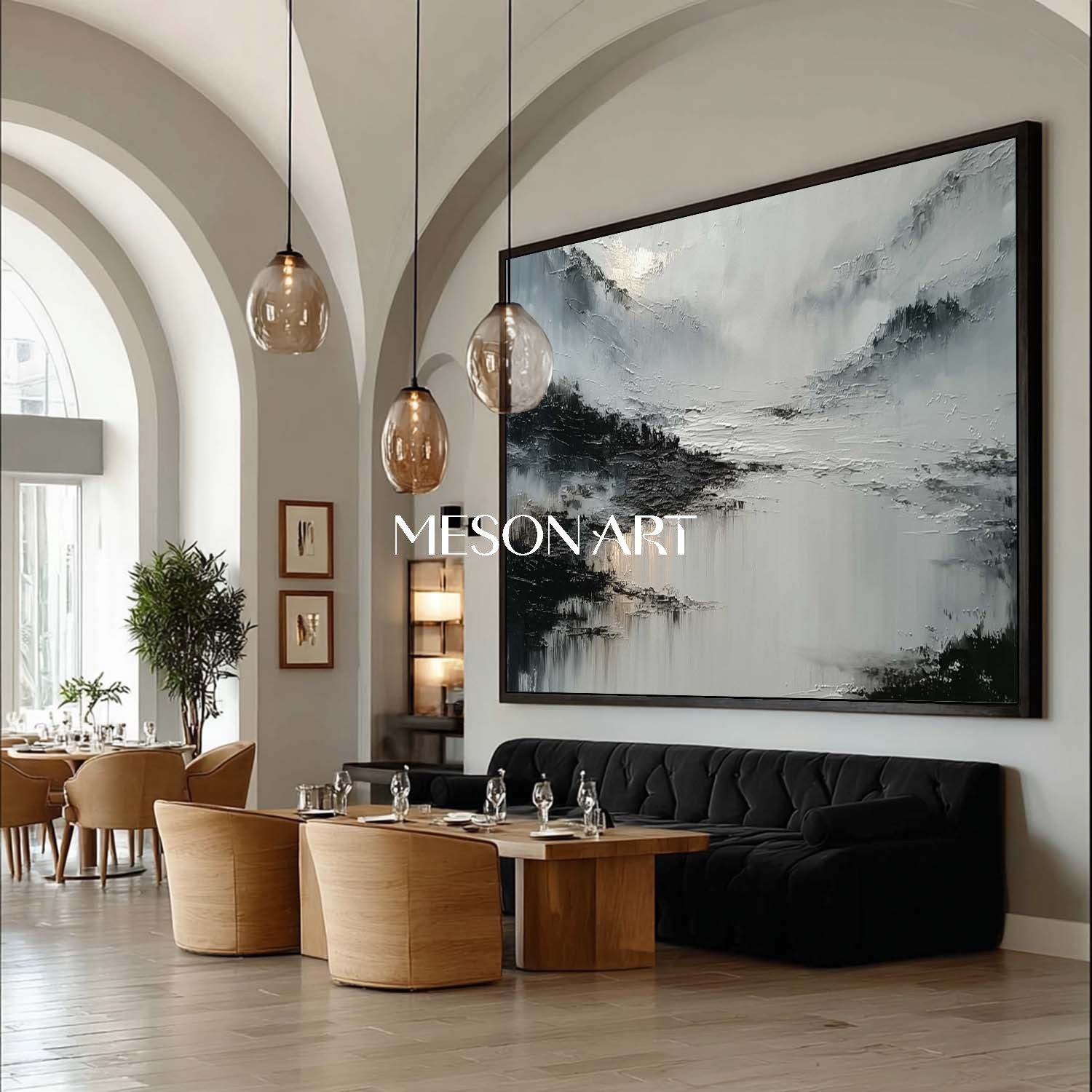 Shop Big Abstract Black Plaster Wall Art Minimalist Canvas Hallway