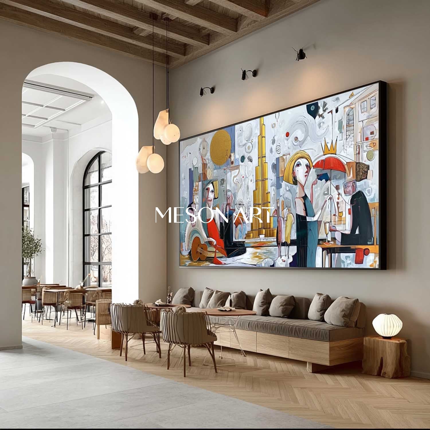 White Abstract Cubism Hand Painted Canvas Large Living Room Wall Decor