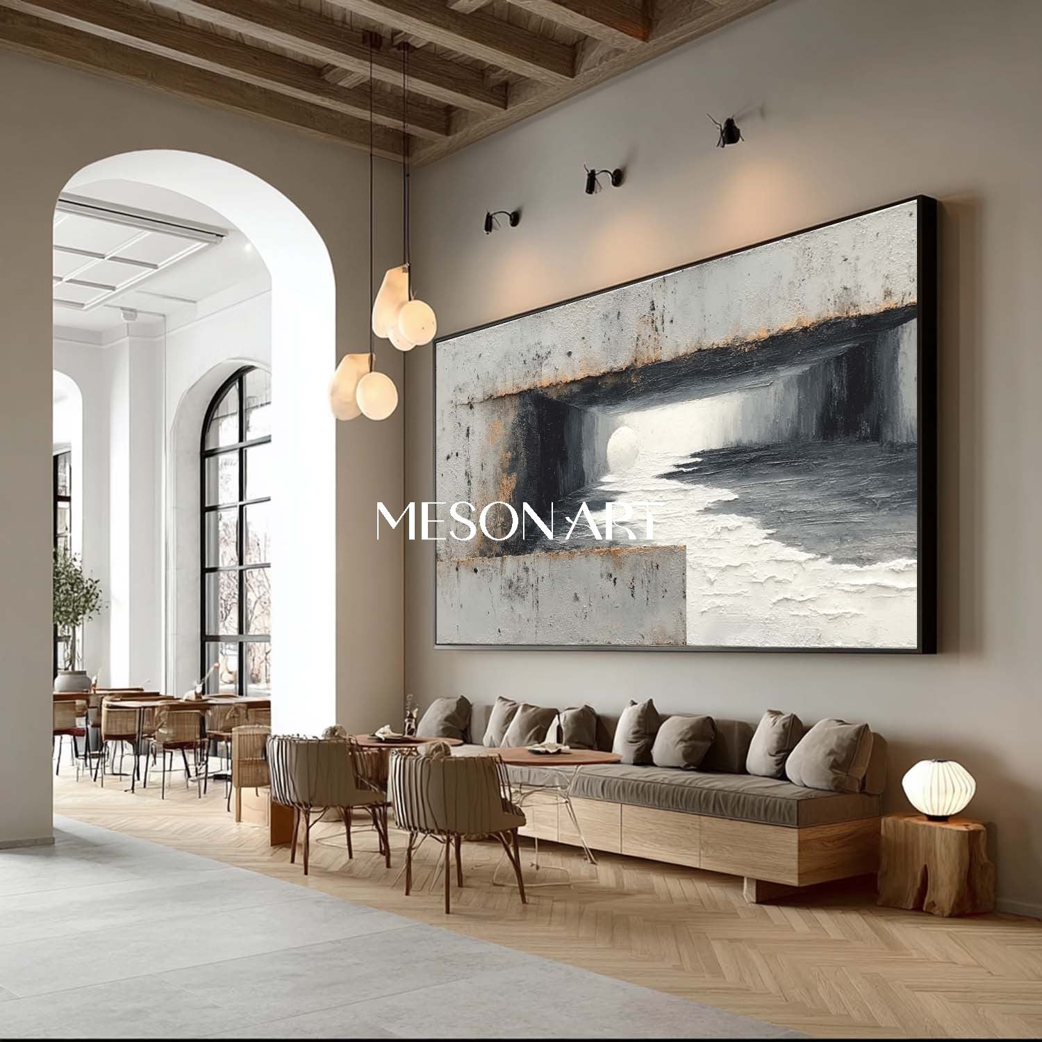 Extra Large Wabi-Sabi Black Abstract Textured Art Framed Wall Canvas