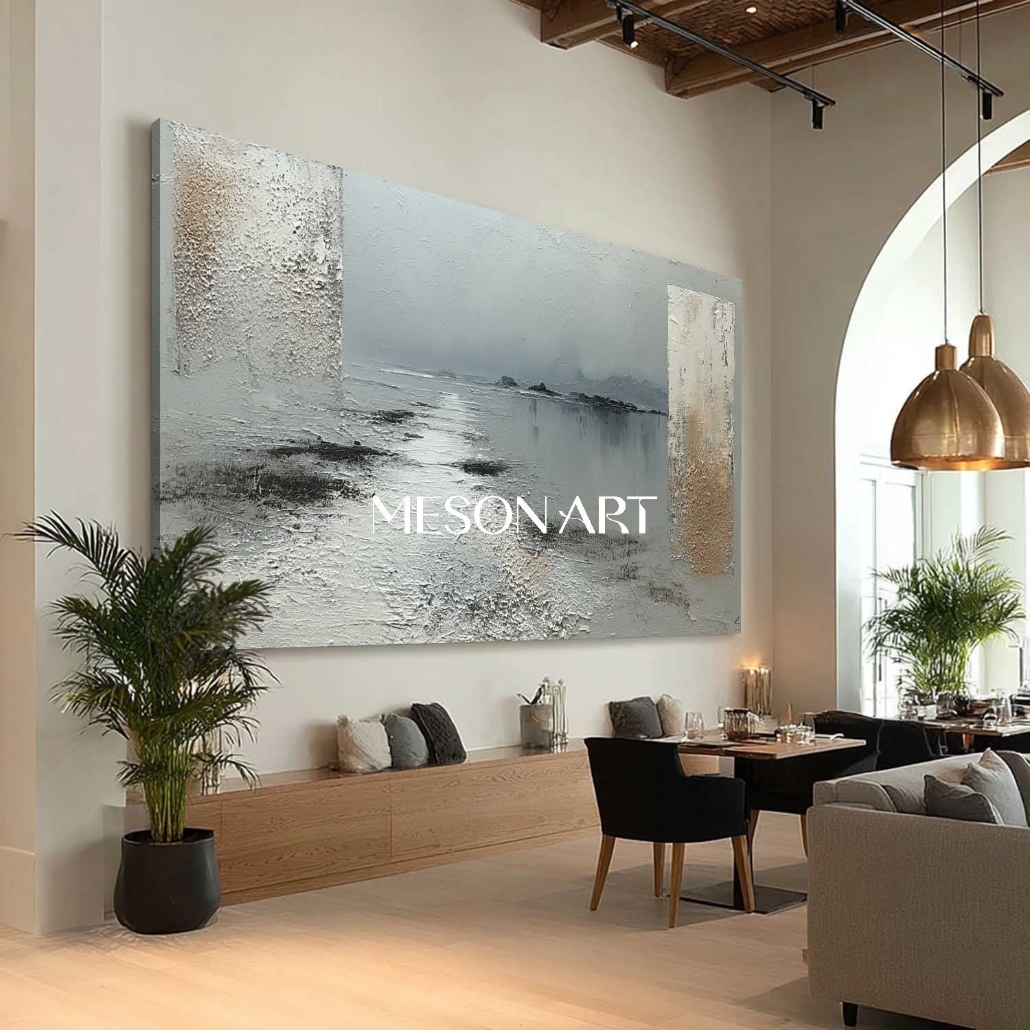 3D Light Grey Abstract Canvas Landscape Wall Painting Wabi-Sabi Art