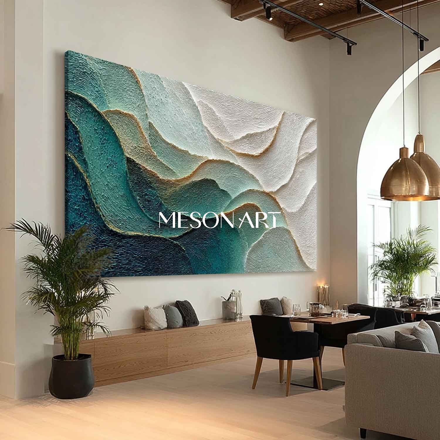 Extra Large 3D White and Green Living Room Plaster Abstract Texture Canvas Wall Art