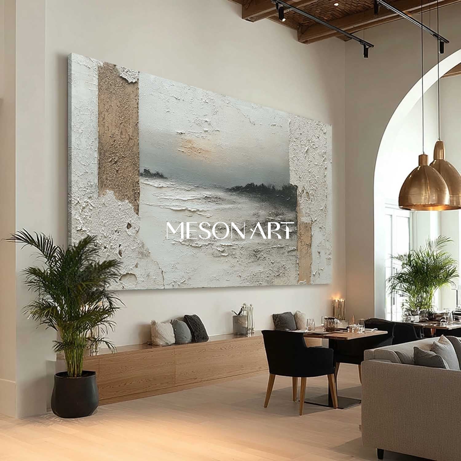 Large Gray Minimalist Landscape Painting Wabi-Sabi Textured Wall Art