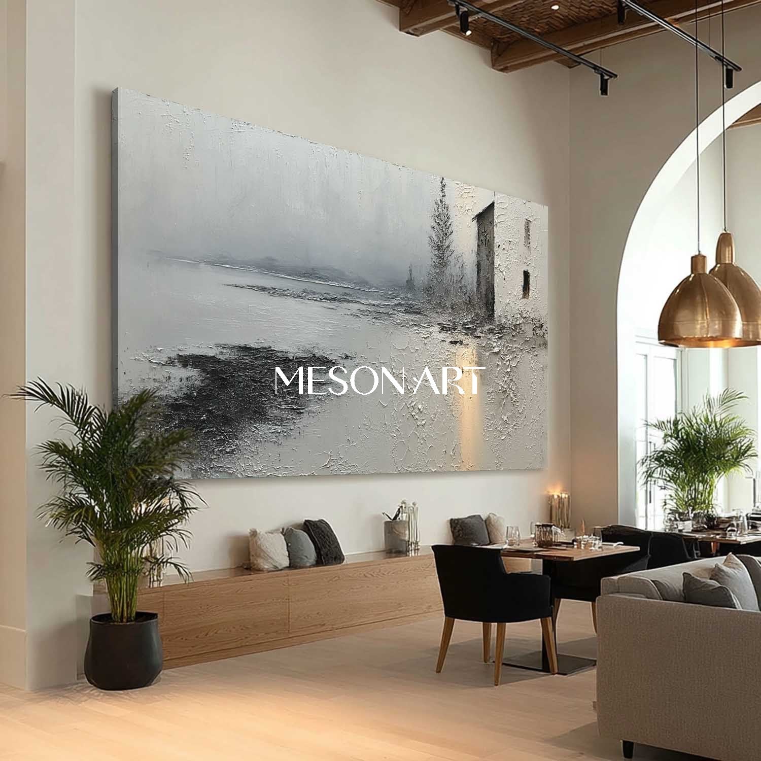 Large Grey Minimalist Landscape Oil Painting Grey Minimalist Wall Art