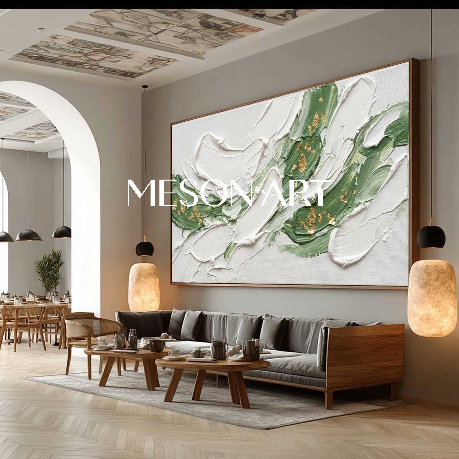 Large White Plaster Abstract Canvas Art White And Light Green Wall Art Decor