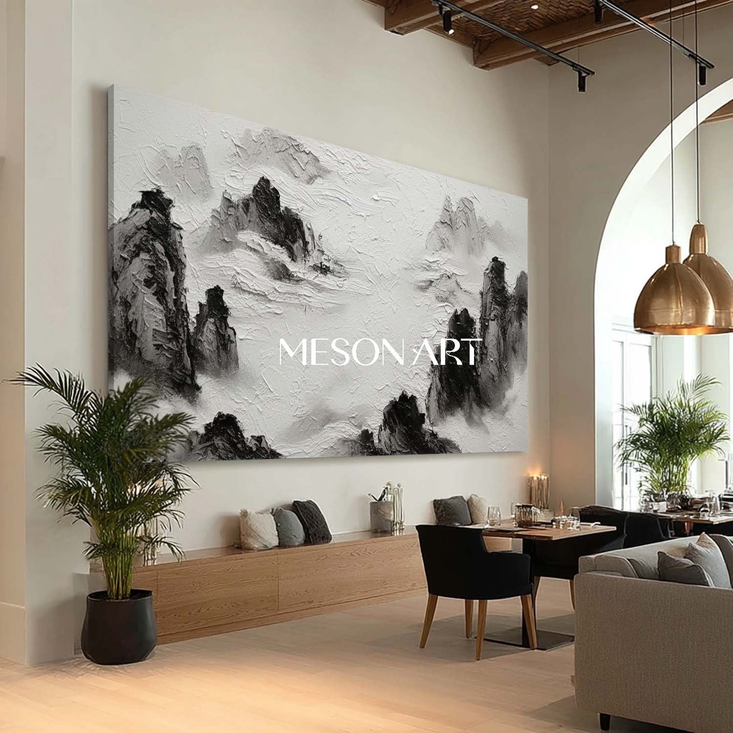 Large White Black Landscape 3D Textured Mountain Canvas Living Room