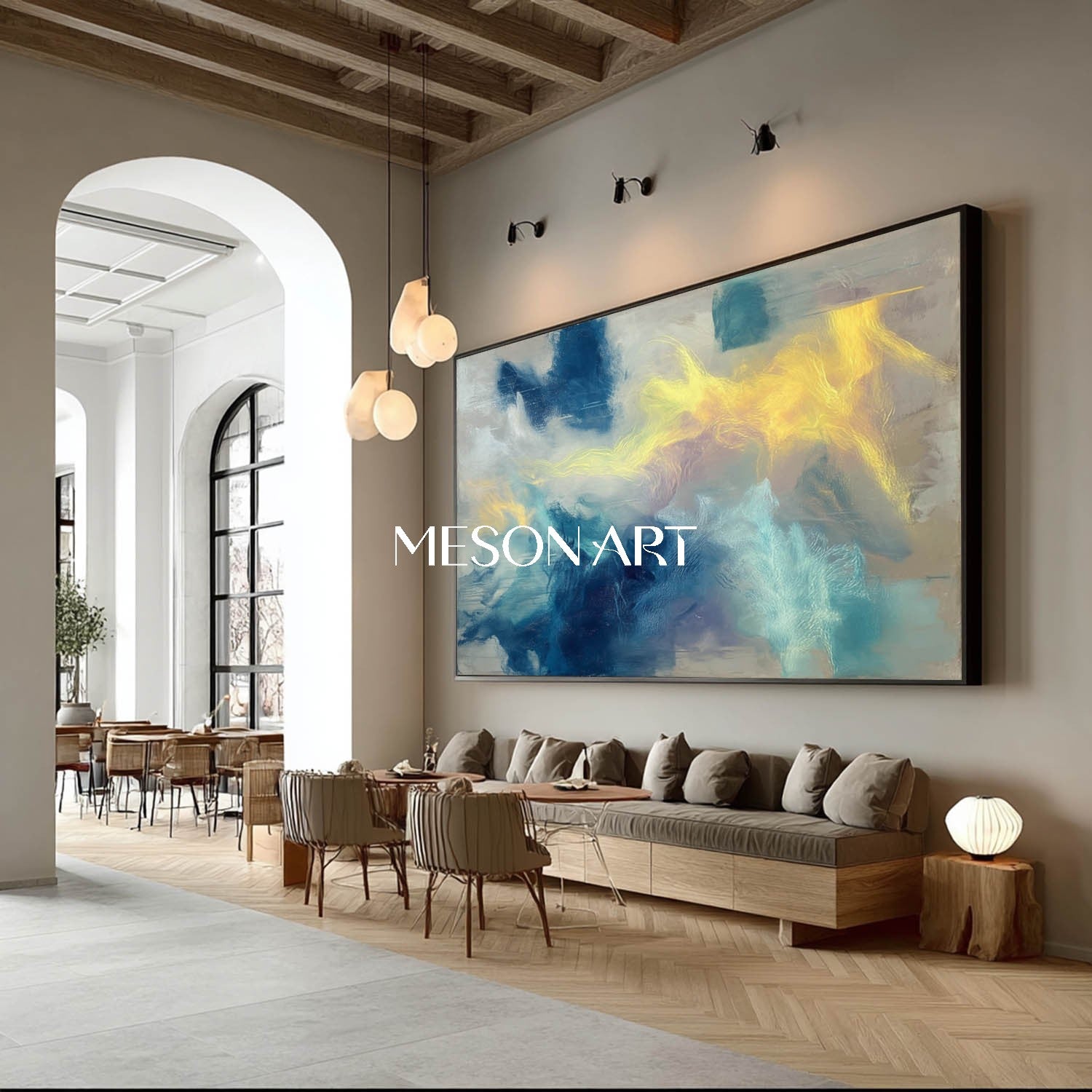 Oversized Blue Handmade Painting Textured Wall Art Hotel Lobby On Sale