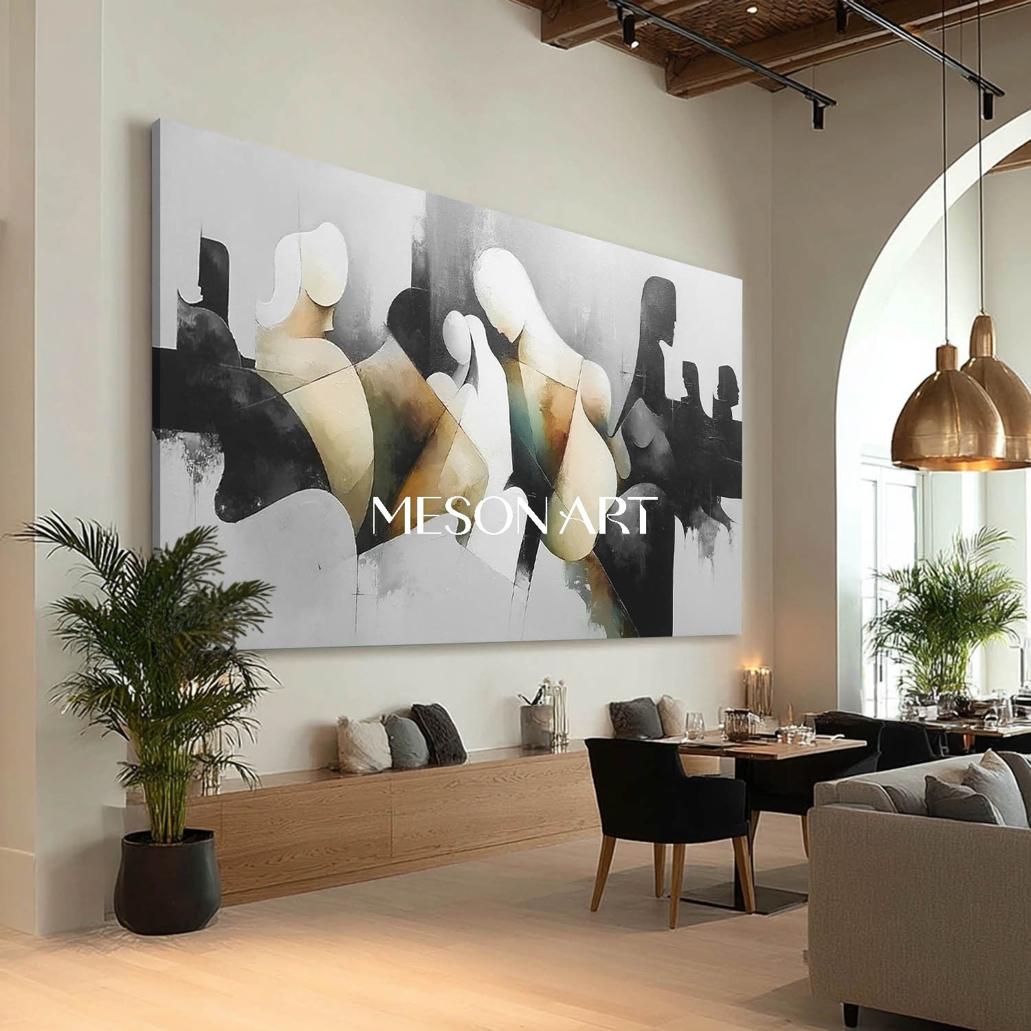 Oversized Framed Abstract Art Canvas Black White Painting Living Room