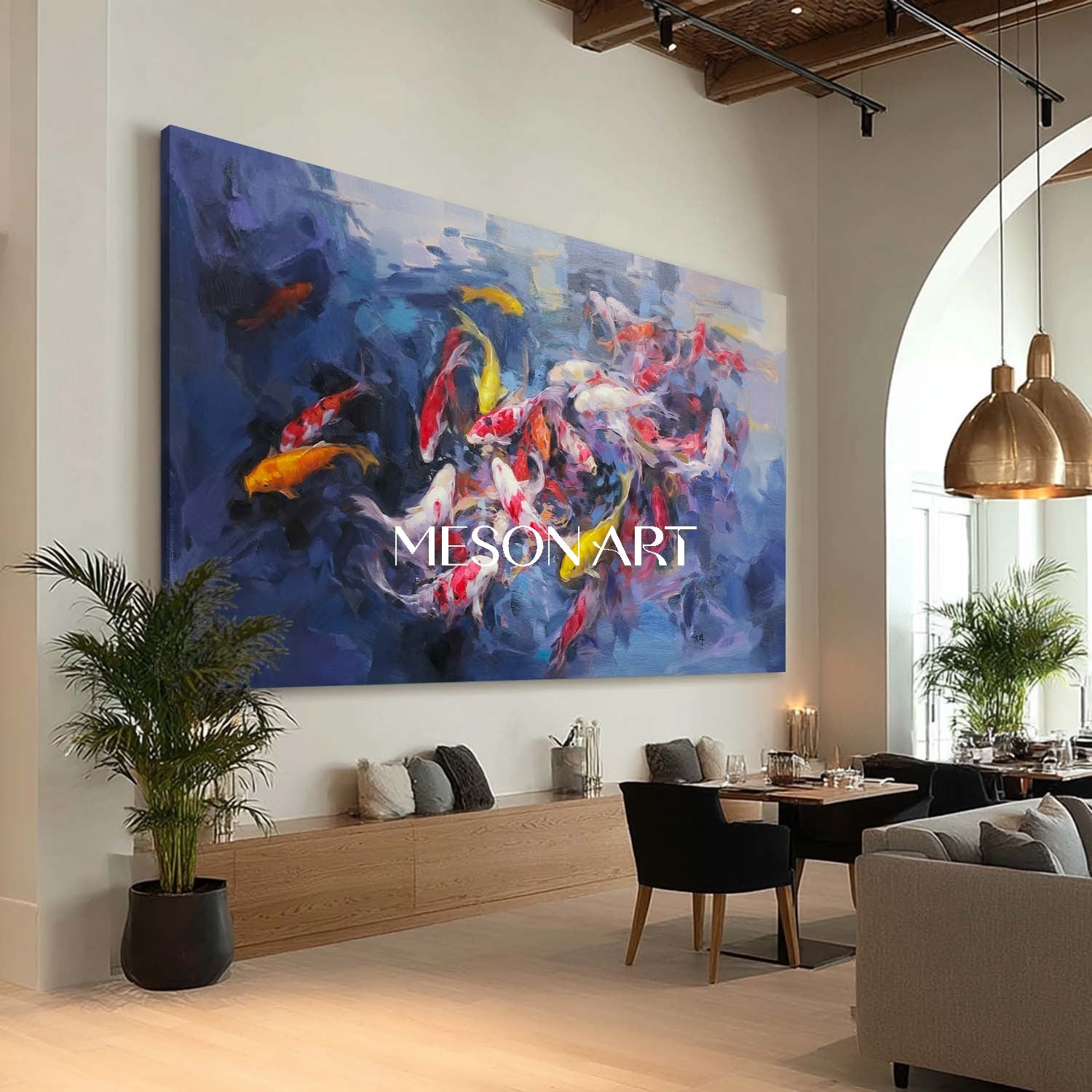 Colorful Koi Fish Wall Art Hand-Painted Abstract Energy Canvas fo Home