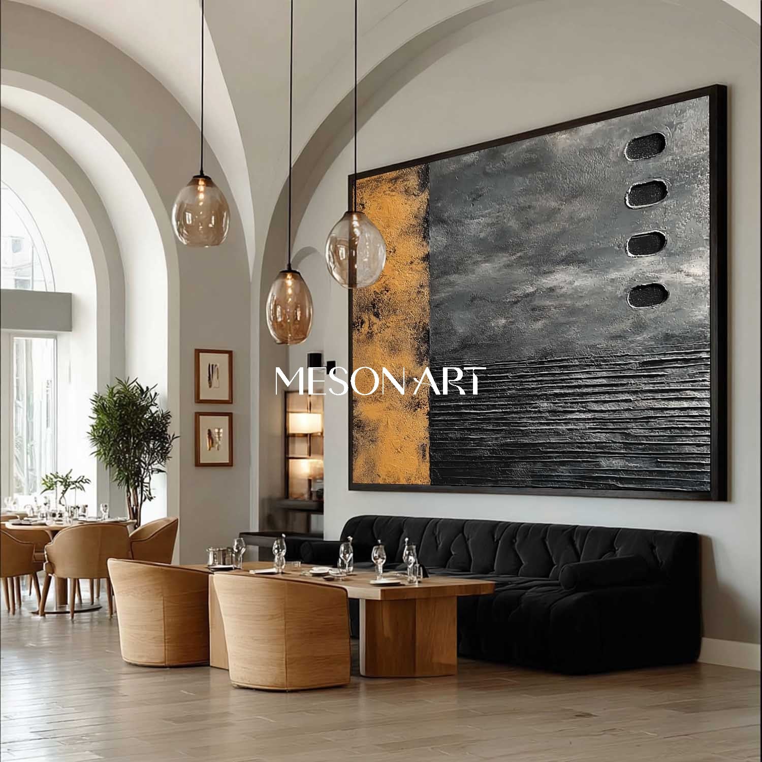 Large Hand-Painted Wabi-Sabi Black Abstract Art Canvas Living Room