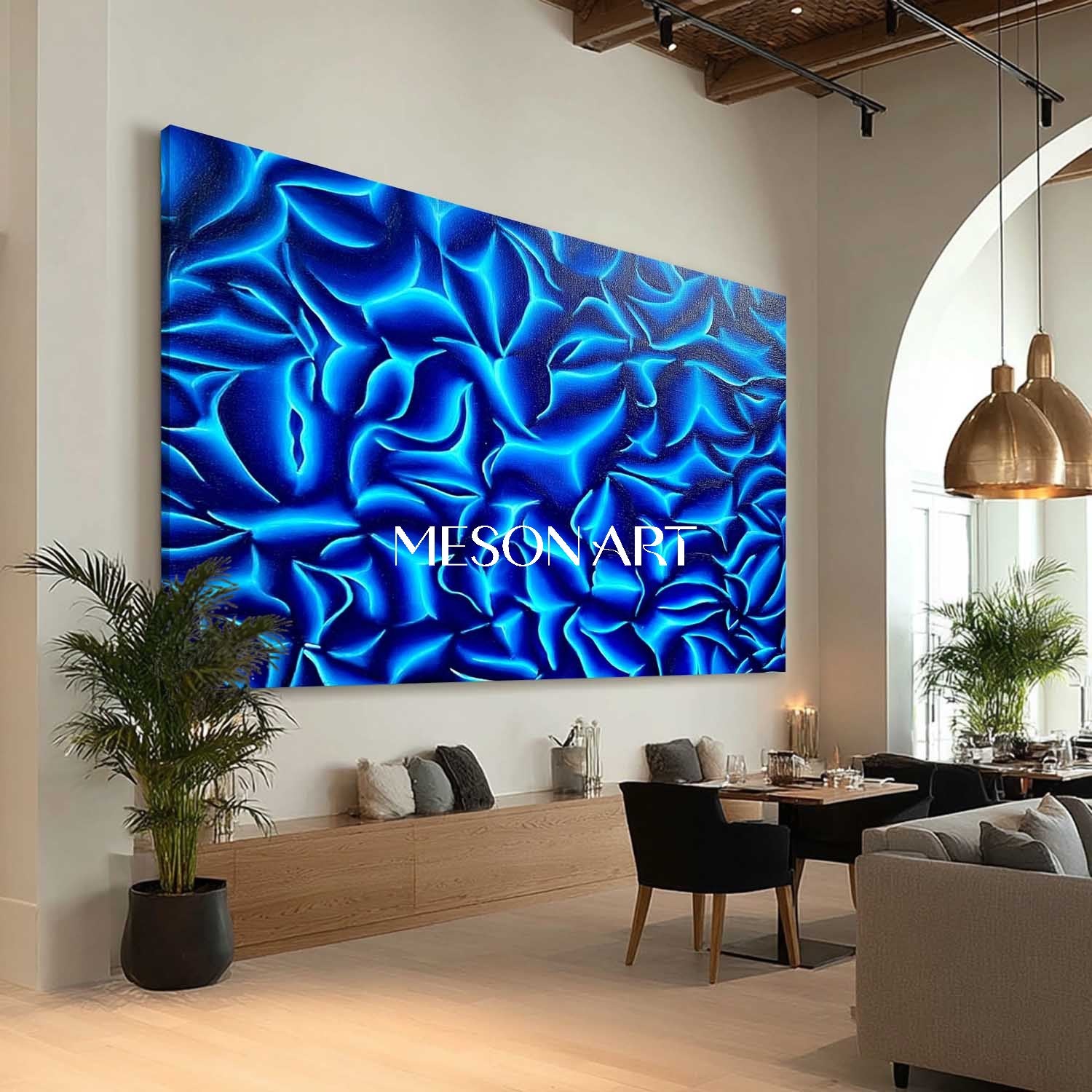 Blue Abstract Modern Art Canvas Painting Large Interior Wall Art Decor